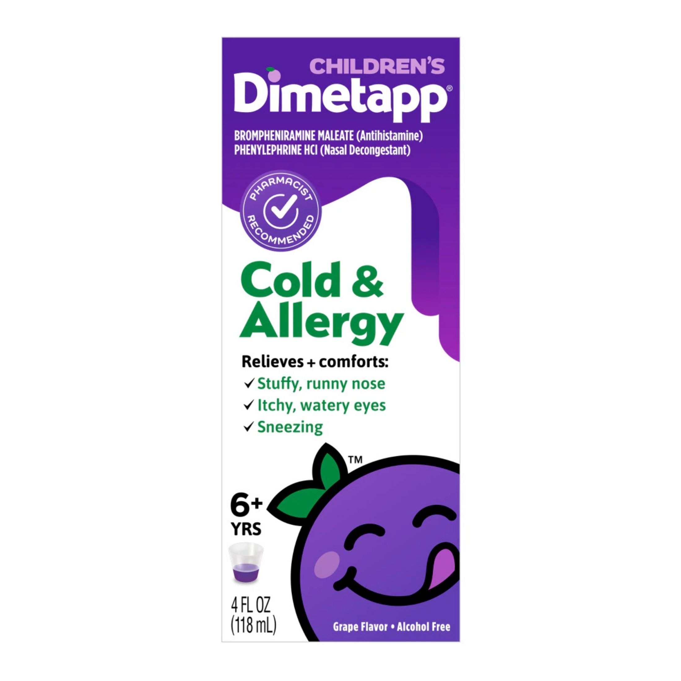 Dimetapp Cold & Allergy, Children's, 6+ Yrs, Grape Flavor 4 Fl Oz