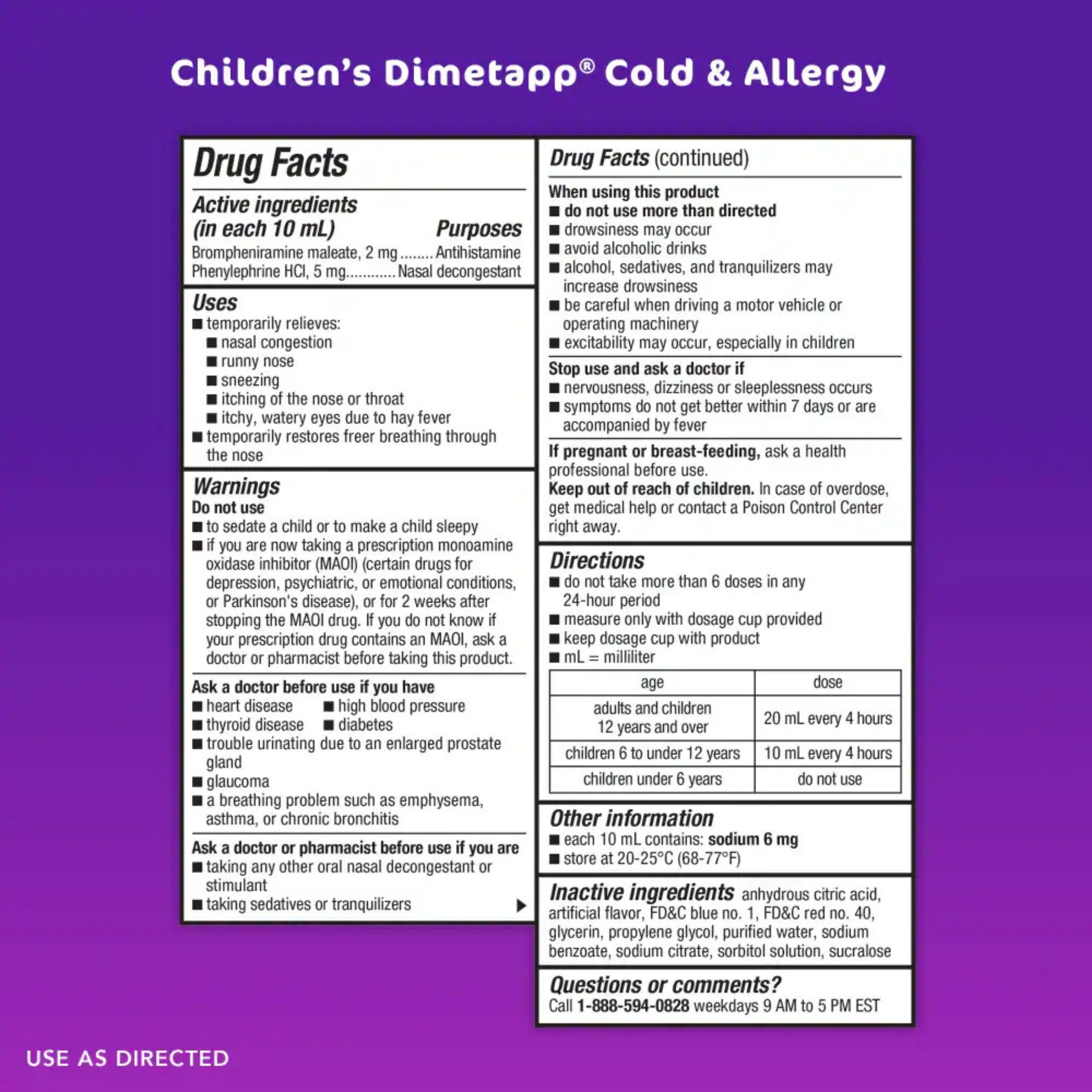 Dimetapp Cold & Allergy, Children's, 6+ Yrs, Grape Flavor 4 Fl Oz