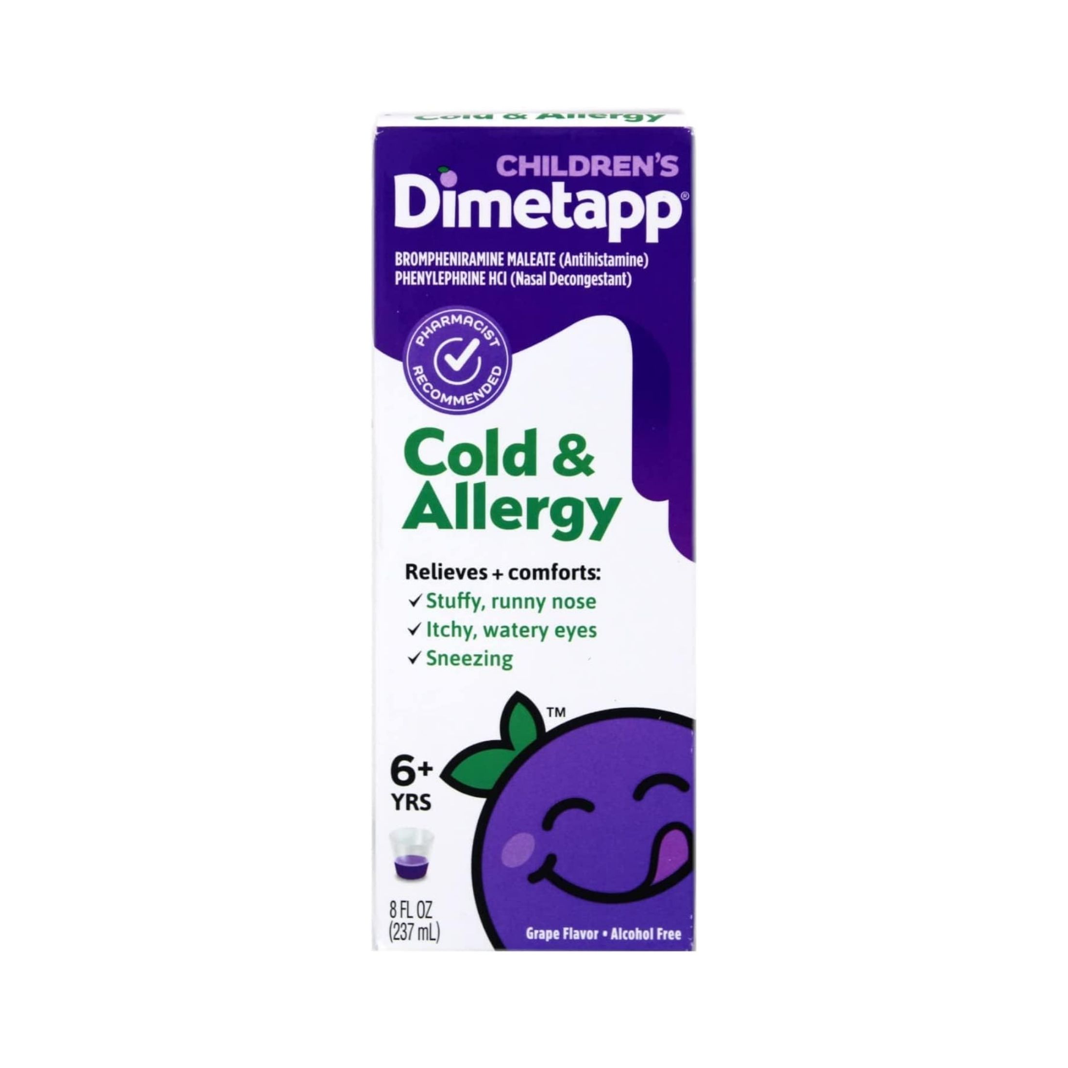 Dimetapp Cold & Allergy, Grape Flavor, Alcohol Free 8 Fl Oz