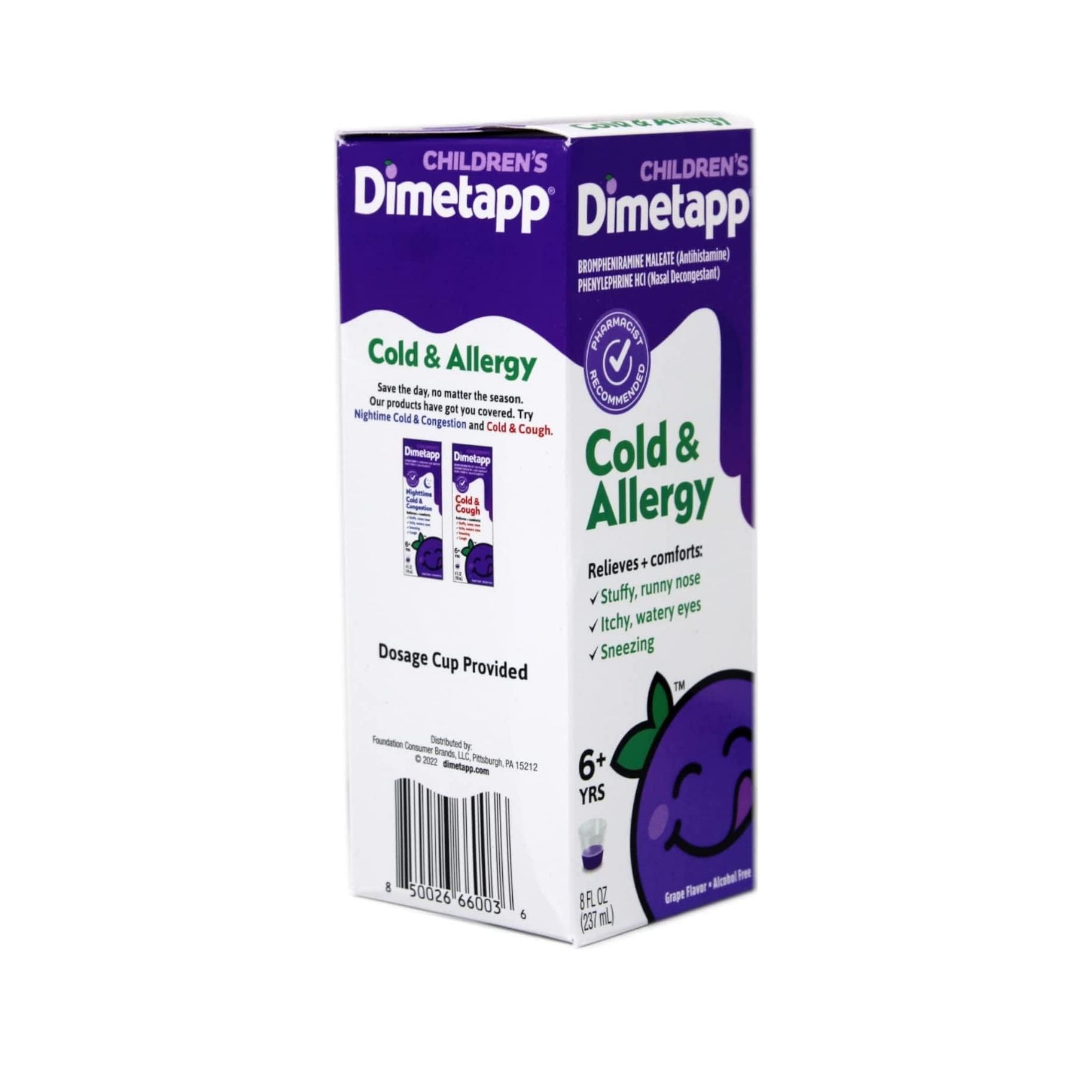 Dimetapp Cold & Allergy, Grape Flavor, Alcohol Free 8 Fl Oz