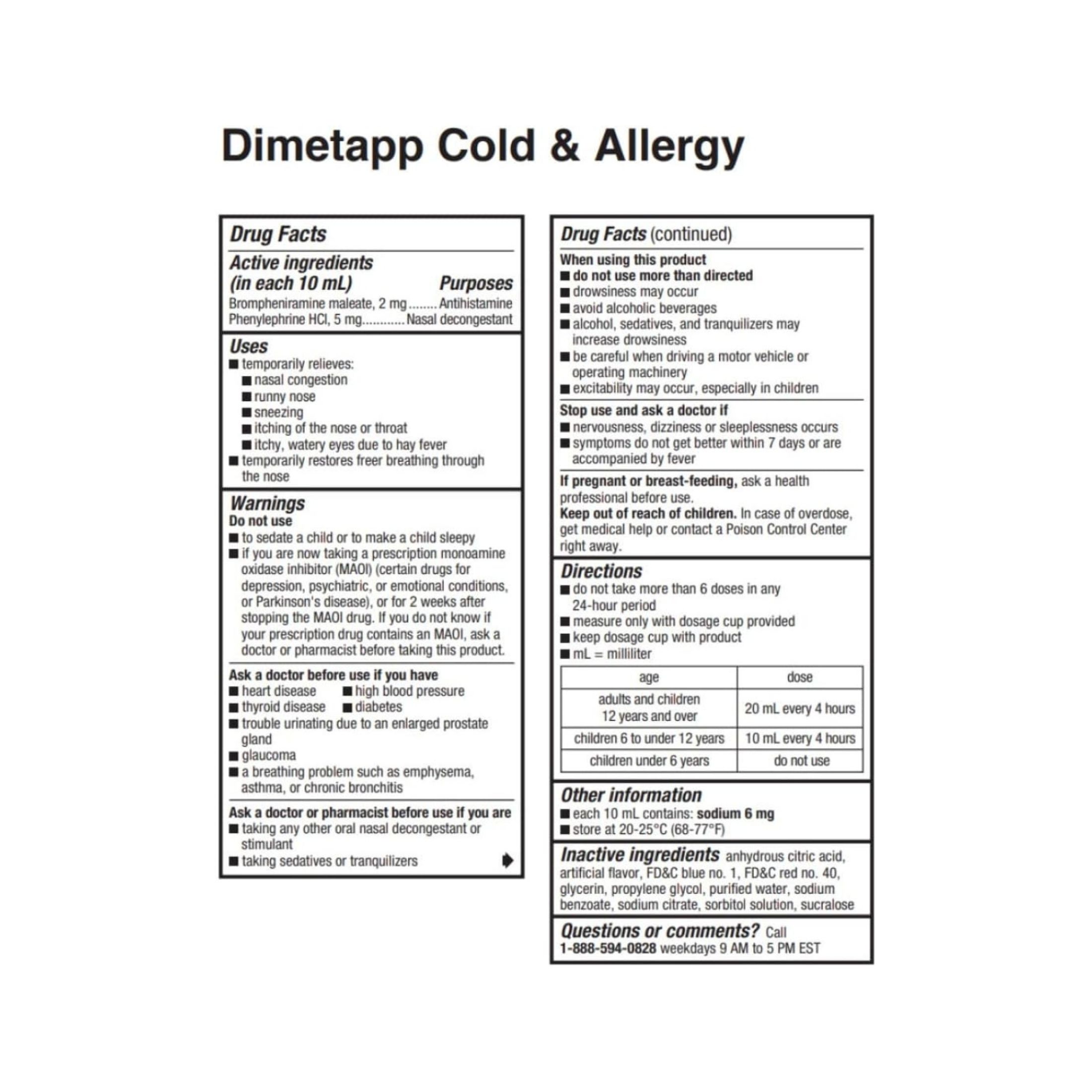 Dimetapp Cold & Allergy, Grape Flavor, Alcohol Free 8 Fl Oz