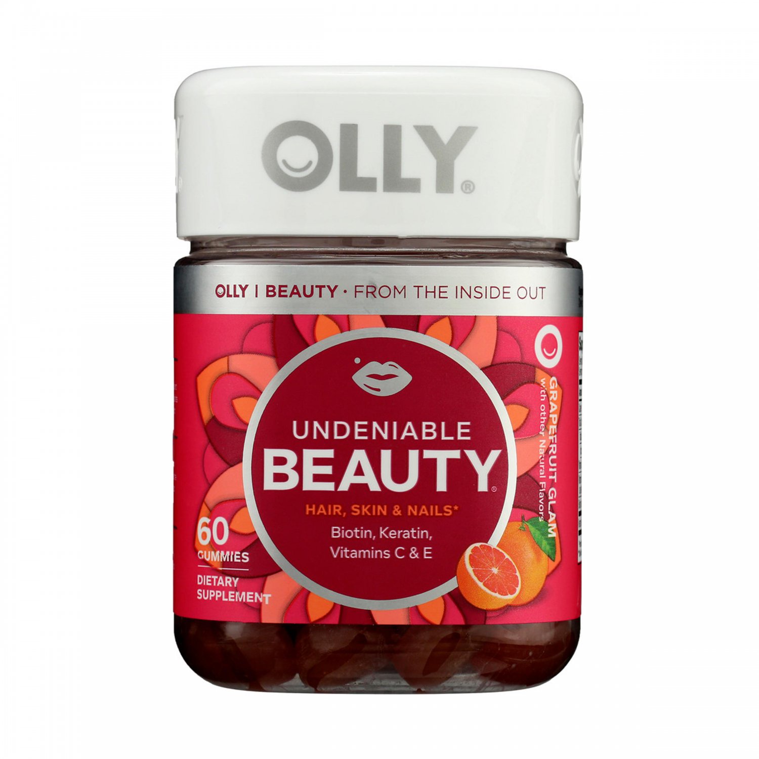 Olly Undeniable Beauty Gummy, 30 Day Supply, Grapefruit Glam, Biotin, Vitamin C, Keratin, For Hair, Skin, Nails, Chewable Supplement