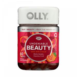 Olly Undeniable Beauty Gummy, 30 Day Supply, Grapefruit Glam, Biotin, Vitamin C, Keratin, For Hair, Skin, Nails, Chewable Supplement
