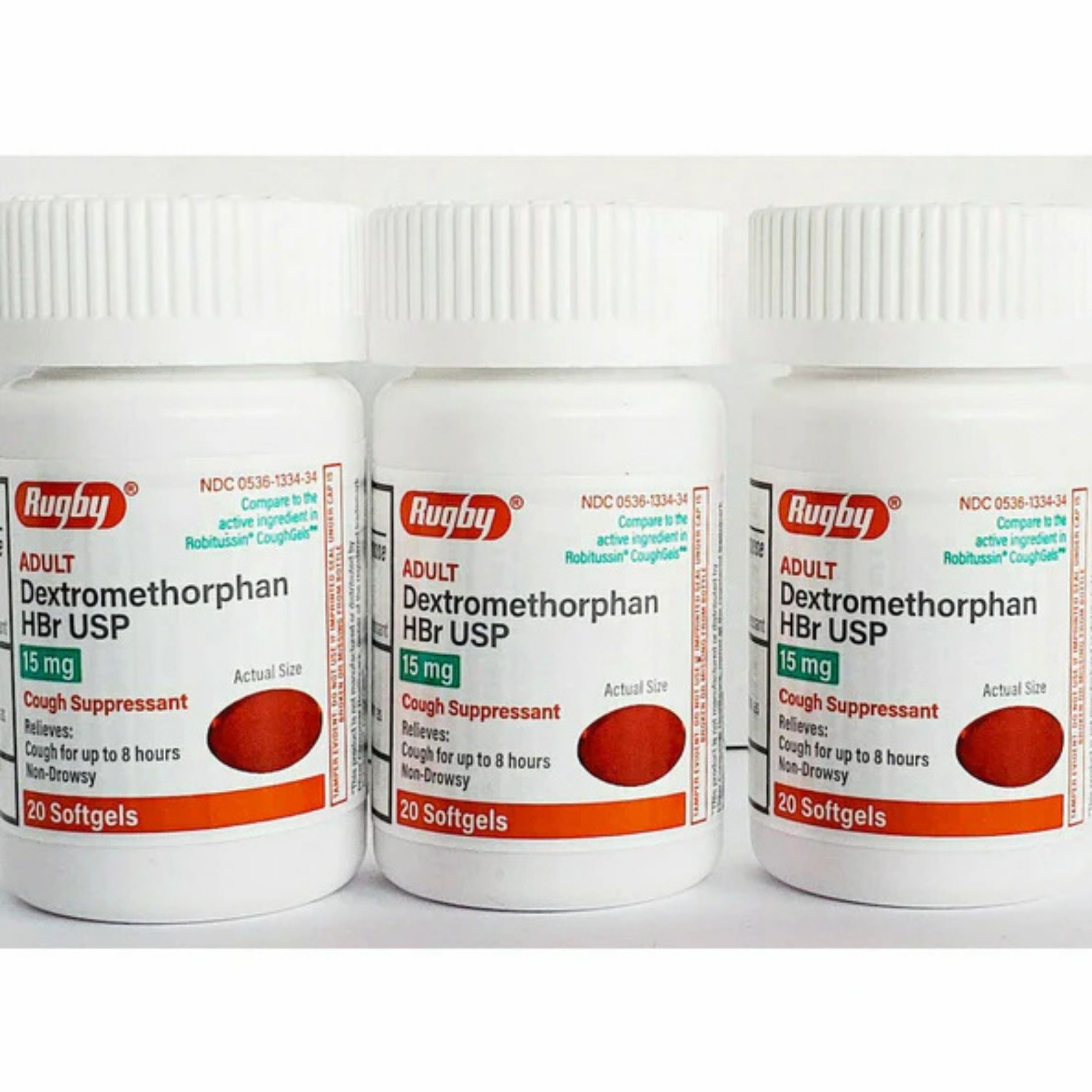 Rugby Robafen Cough Suppressant - 15 Mg - 60 Softgels (3 Pack) - Exp Date 09/2024