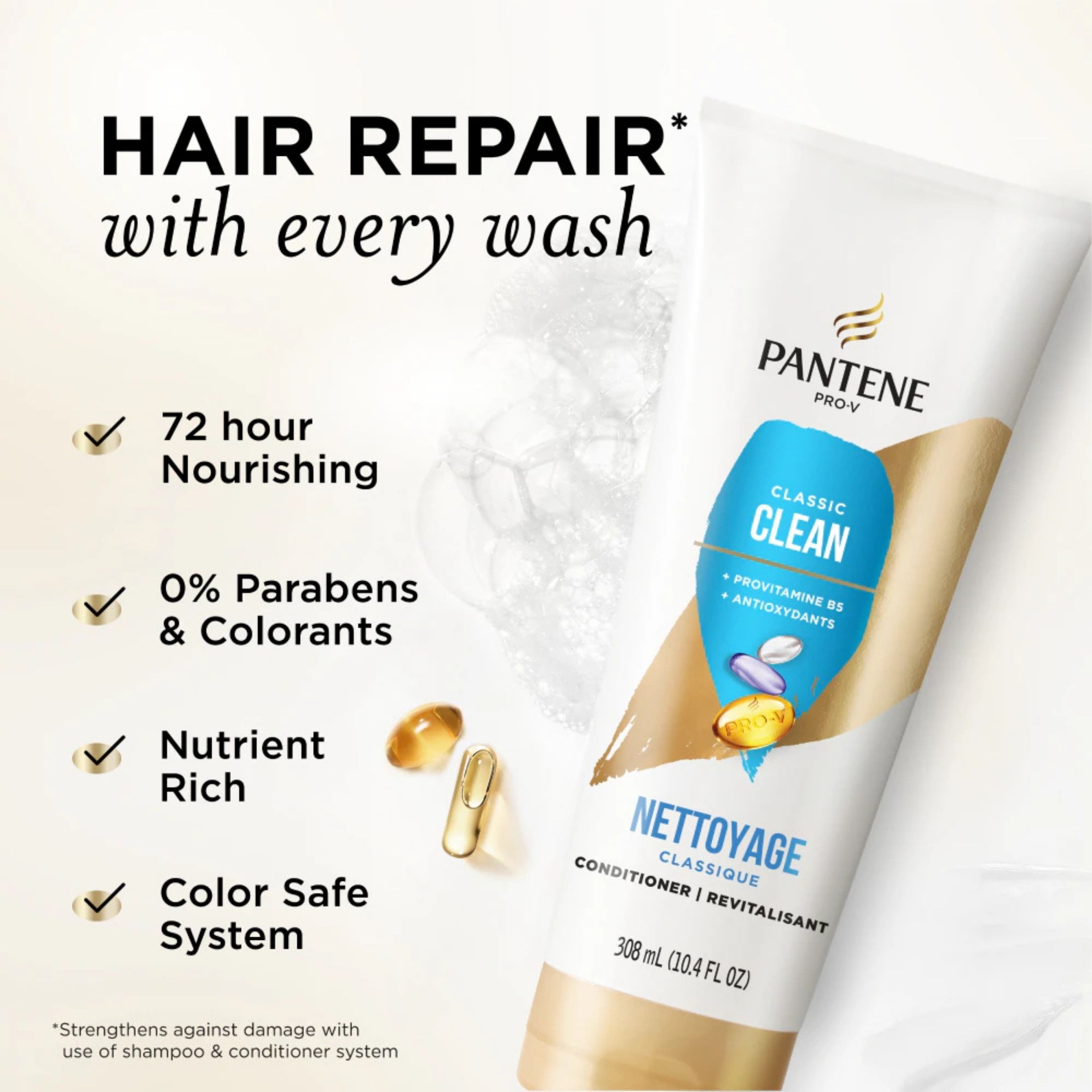 Pantene Classic Clean 72 Hr Nourishment Conditioner 10.4 Fl Oz