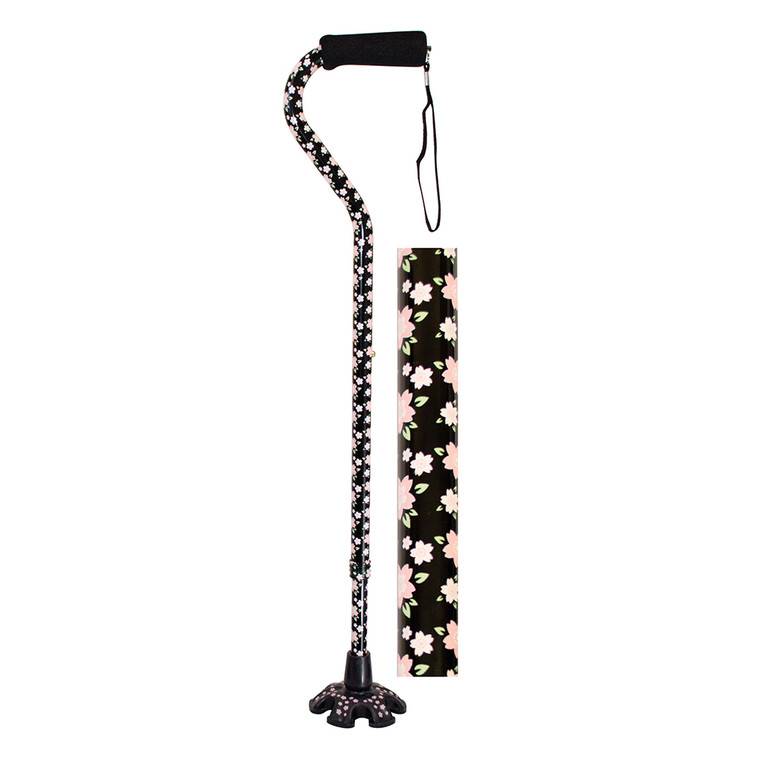 Essential Medical Supply Couture Offset Cane With Matching Standing Tip, Pink Floral