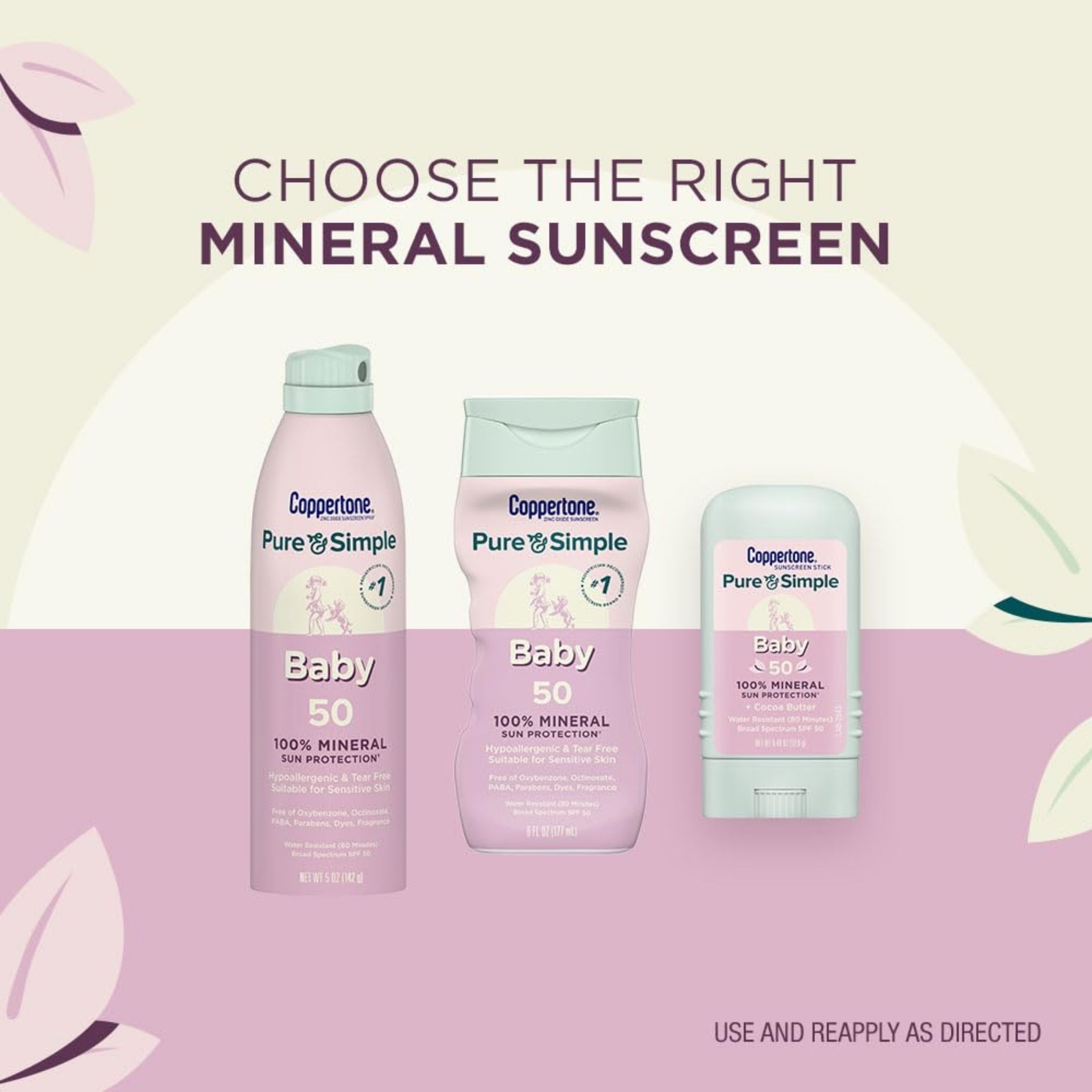Coppertone Pure & Simple Baby Mineral Sunscreen - SPF 50 - 6 Fl Oz