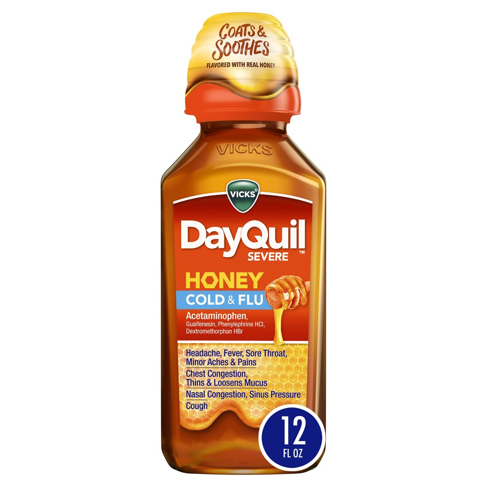 Vicks DayQuil Severe Cold & Flu Medicine Maximum Strength Honey - 12 Fl Oz