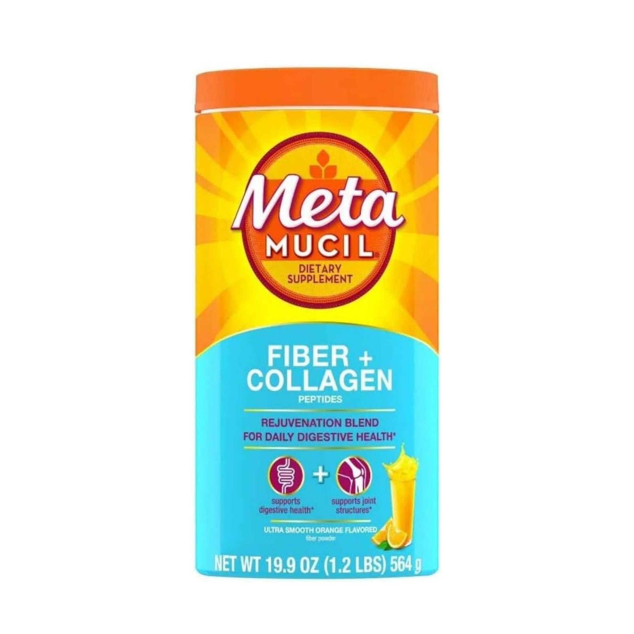 Metamucil Fiber + Collagen Peptides, Powder, Ultra Smooth Orange Flavored 19.9 Oz