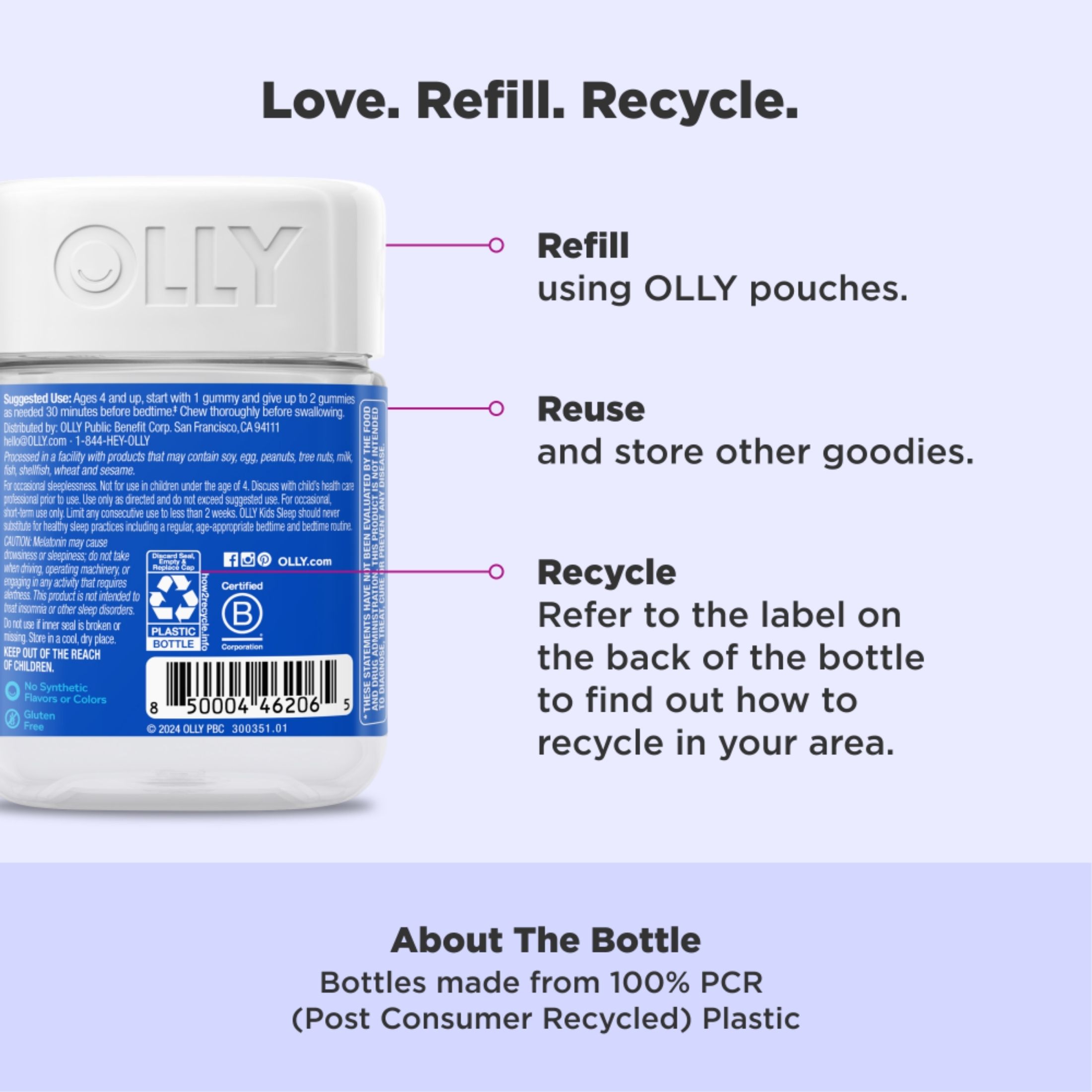 Olly Kids Sleep Raspberry Flavor Gummy Supplement Melatonin .5mg