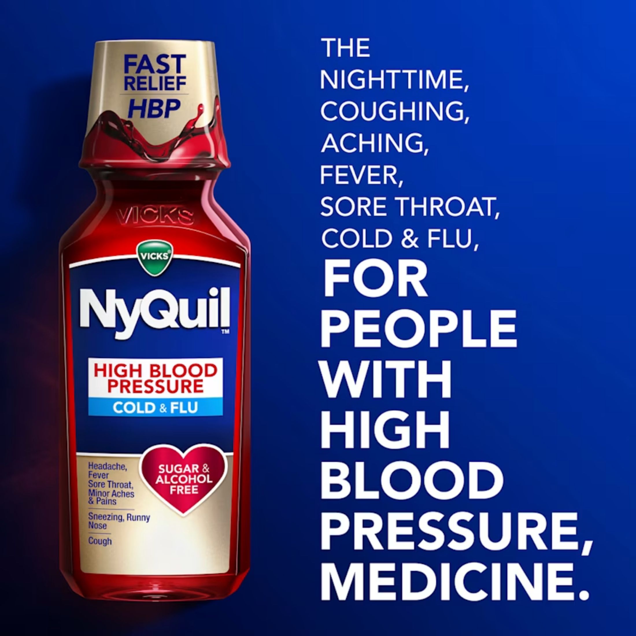 Vicks NyQuil High Blood Pressure Cold And Flu Relief Liquid Medicine, 8 Fl Oz