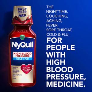 Vicks NyQuil High Blood Pressure Cold And Flu Relief Liquid Medicine, 8 Fl Oz