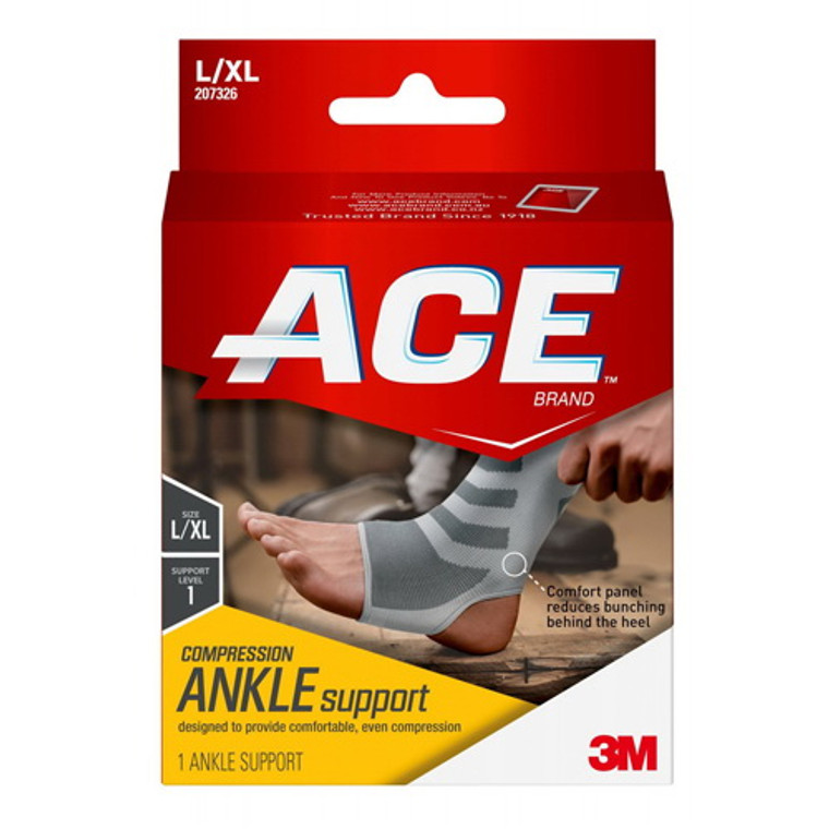 ACE Brand Compression Ankle Support, Large/Extra Large, Gray