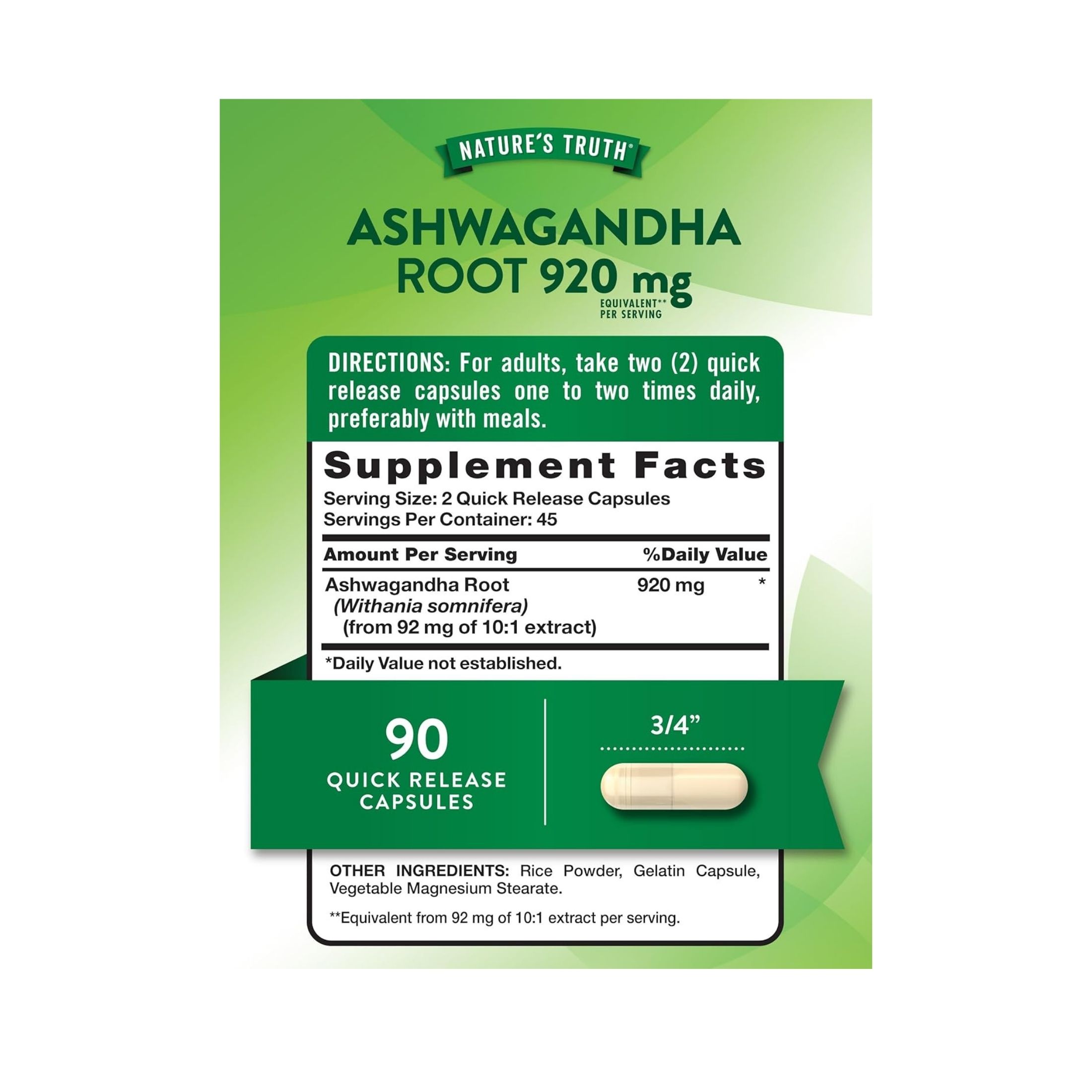Nature's Truth Ashwagandha Root, 920 Mg, Quick Release Capsules