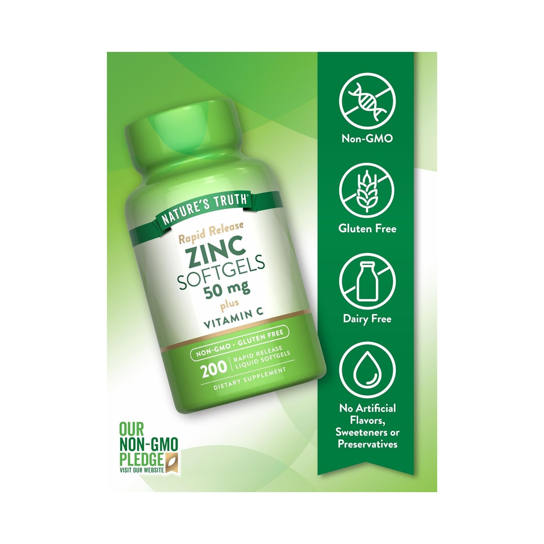 Nature's Truth Zinc 50mg Plus Vitamin C Rapid Release Liquid Softgels 120ct