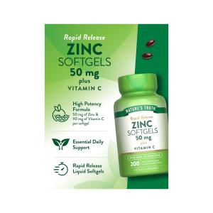 Nature's Truth Zinc 50mg Plus Vitamin C Rapid Release Liquid Softgels 120ct
