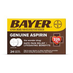 Bayer Genuine Aspirin, 325mg Coated Tablets, Pain Reliever With Lifesaving Benefits