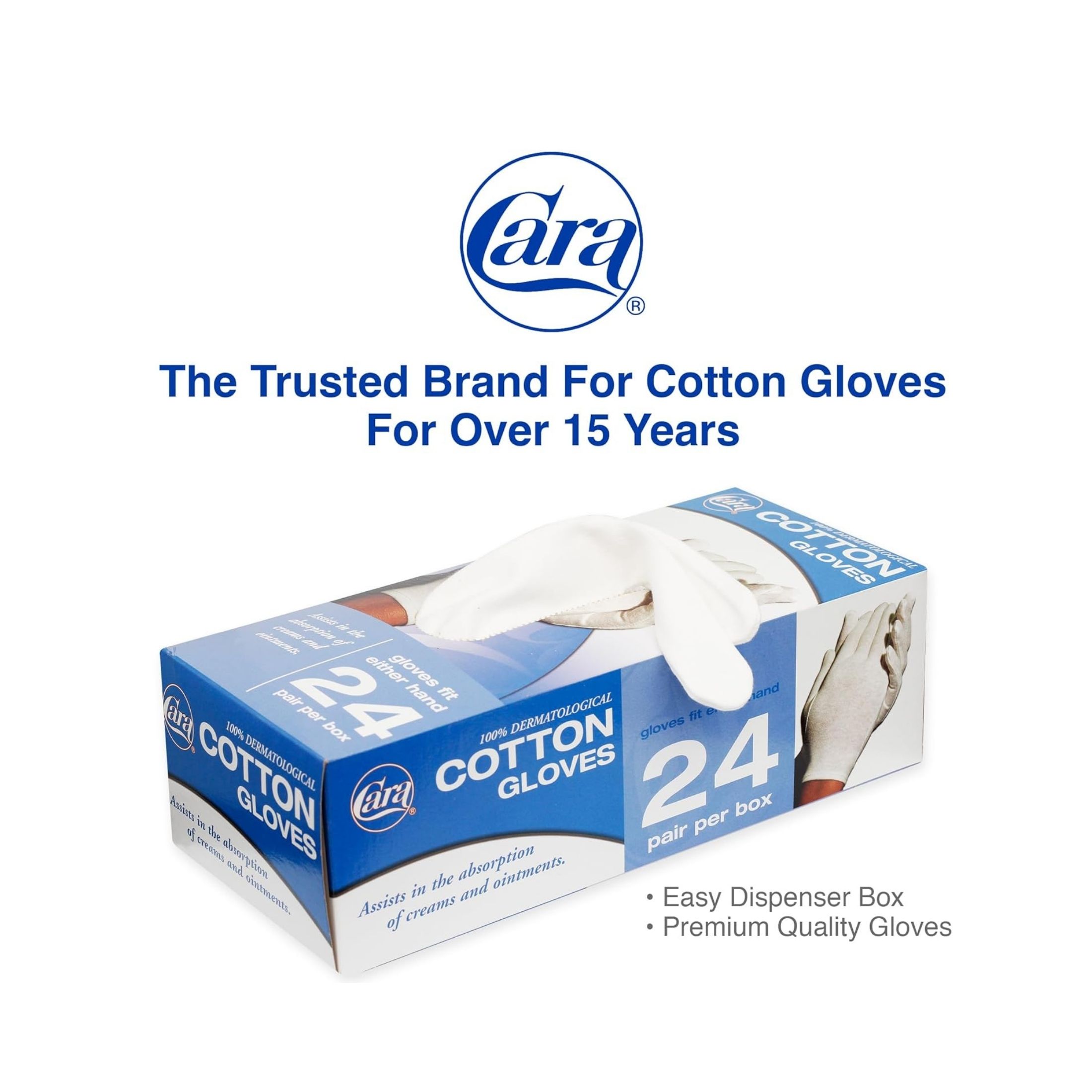 Cara Moisturizing Eczema Cotton Gloves, Large, 24 Pair