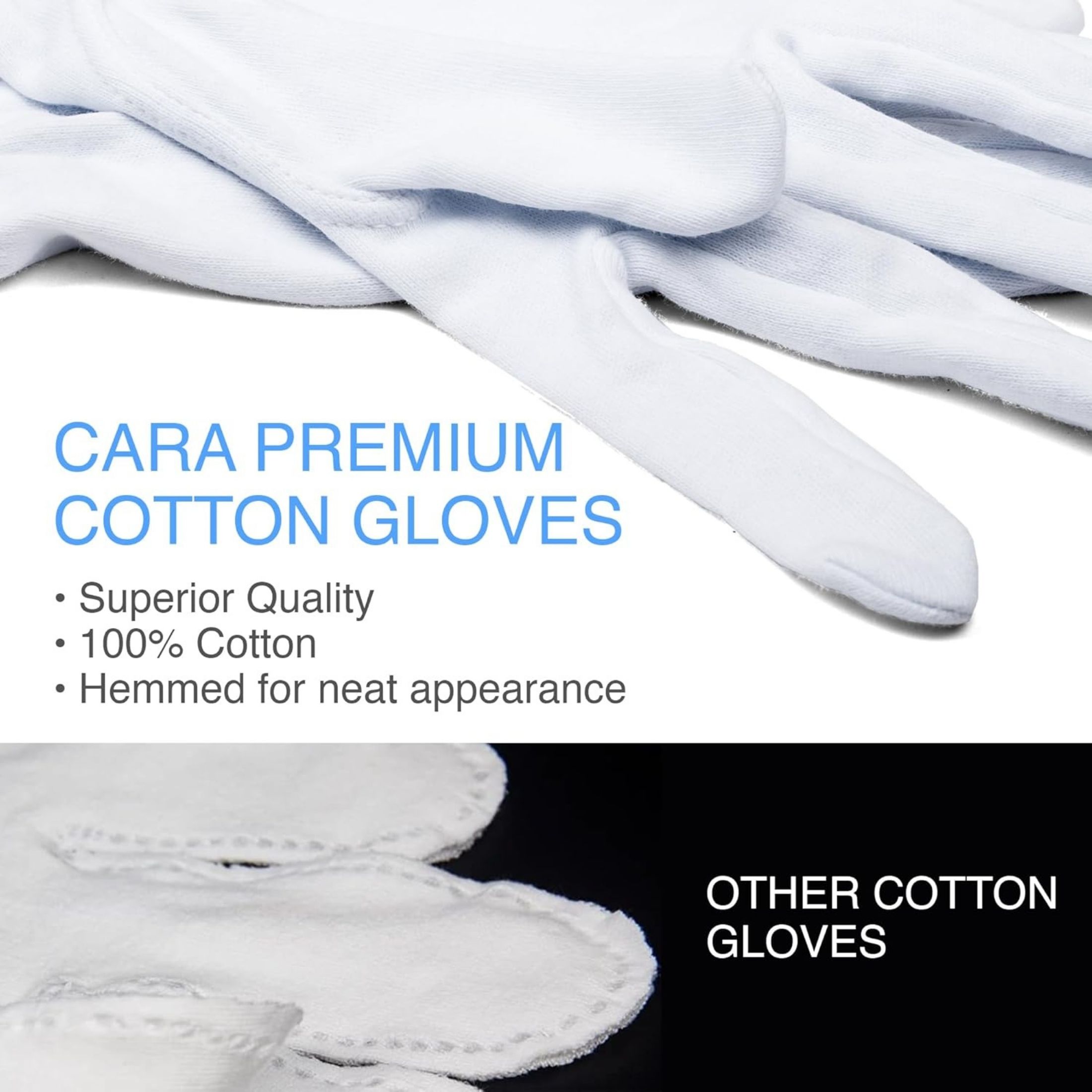 Cara Moisturizing Eczema Cotton Gloves, Large, 24 Pair