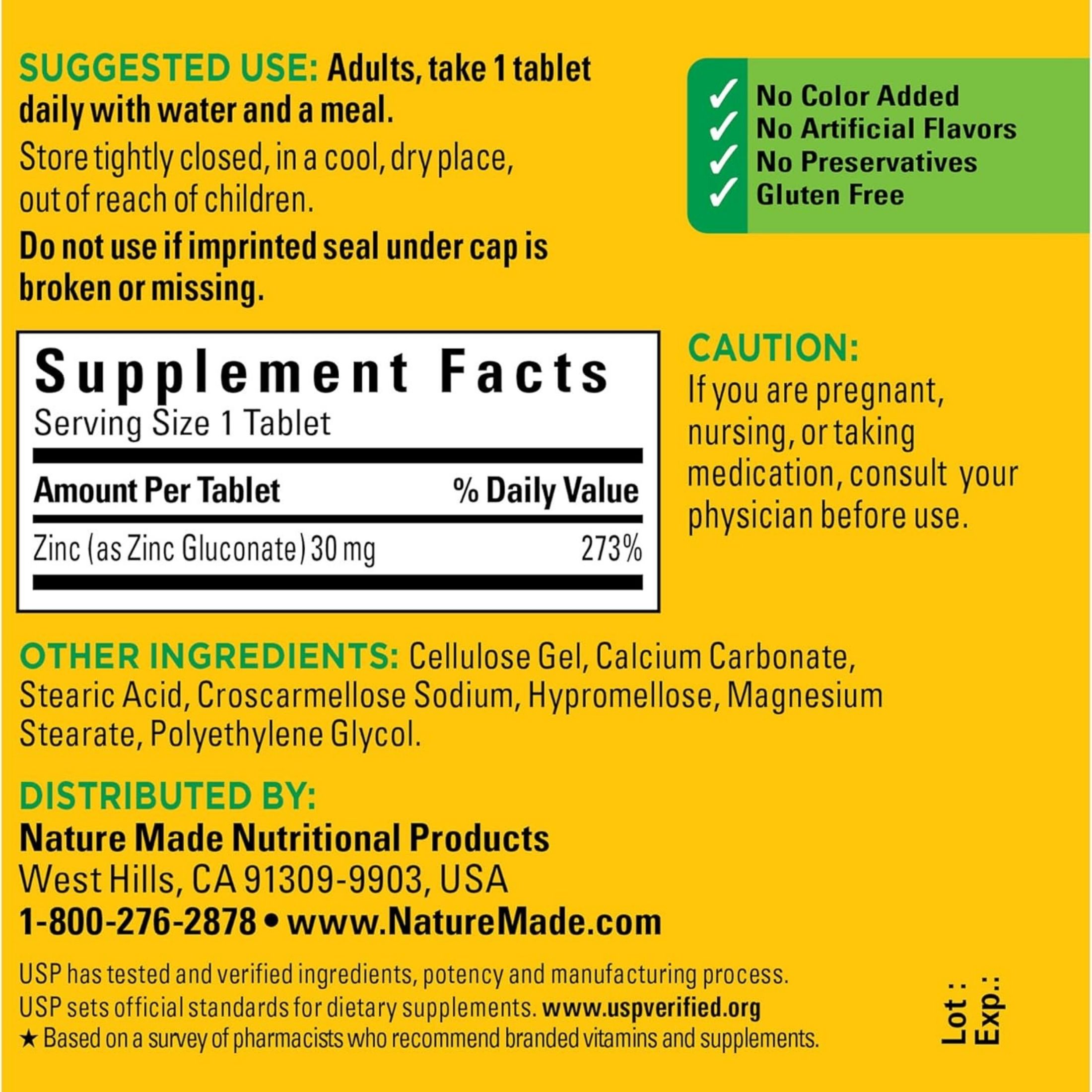 Nature Made Zinc 30 Mg Dietary Supplement Tablets