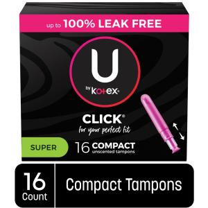 U by Kotex Click Compact Tampons, Super Absorbency, Unscented – 16
