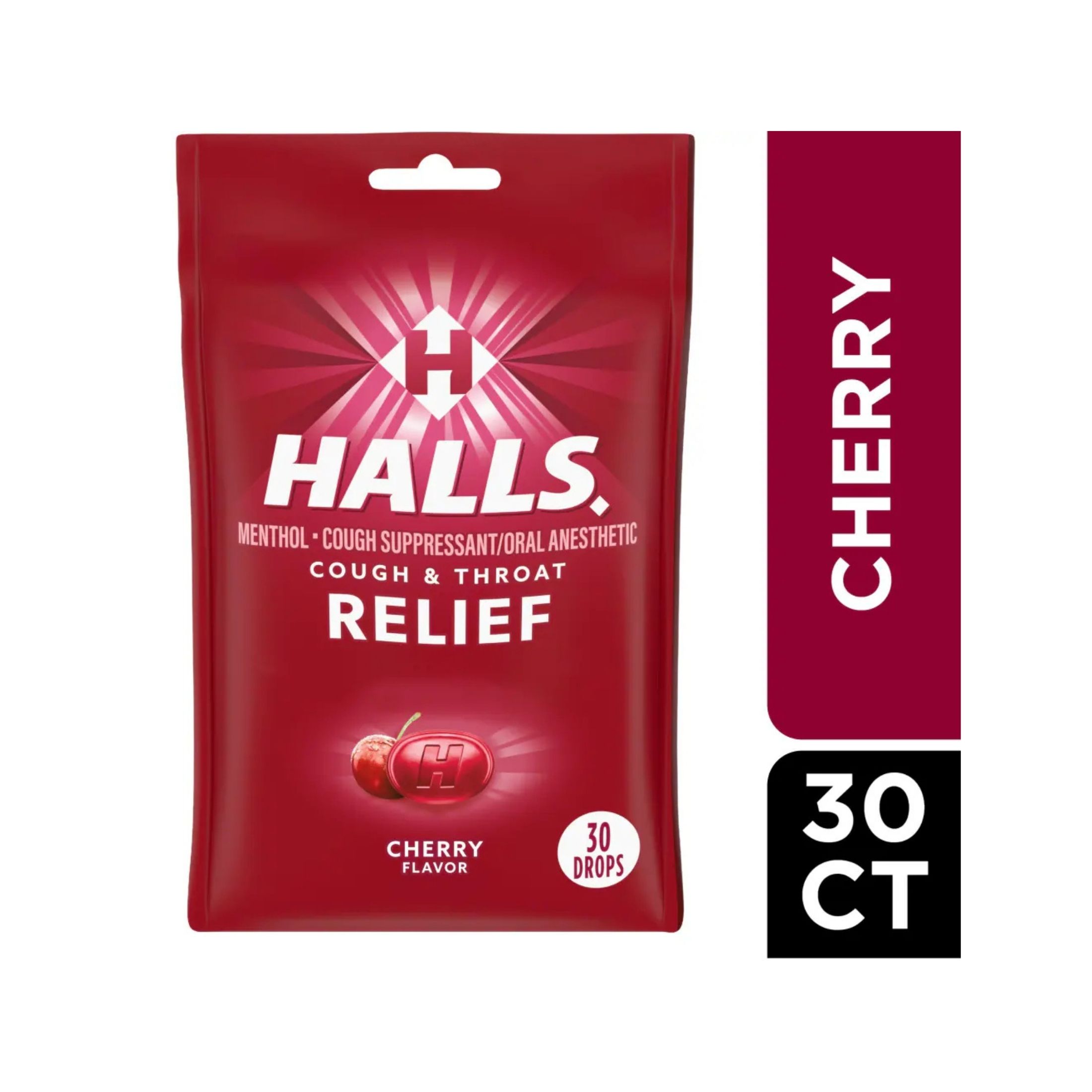 Halls Cough & Throat Relief Cherry Flavor Menthol Drops