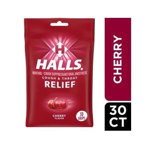 Halls Cough & Throat Relief Cherry Flavor Menthol Drops