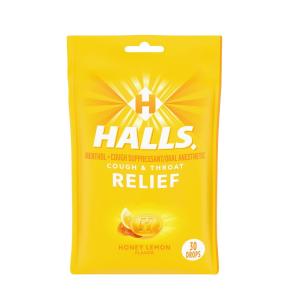 Halls Cough & Throat Relief Honey Lemon Flavor Menthol Drops