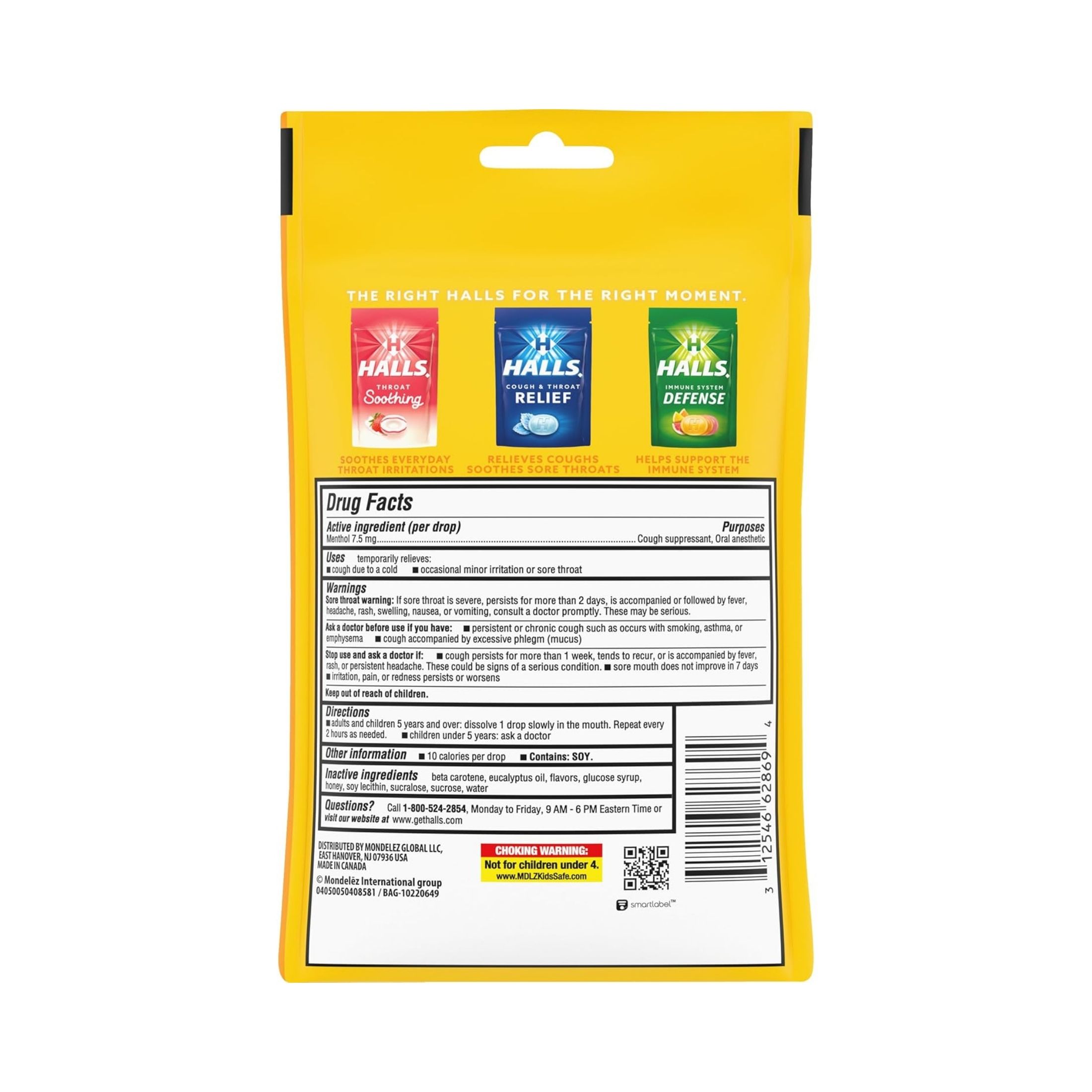 Halls Cough & Throat Relief Honey Lemon Flavor Menthol Drops