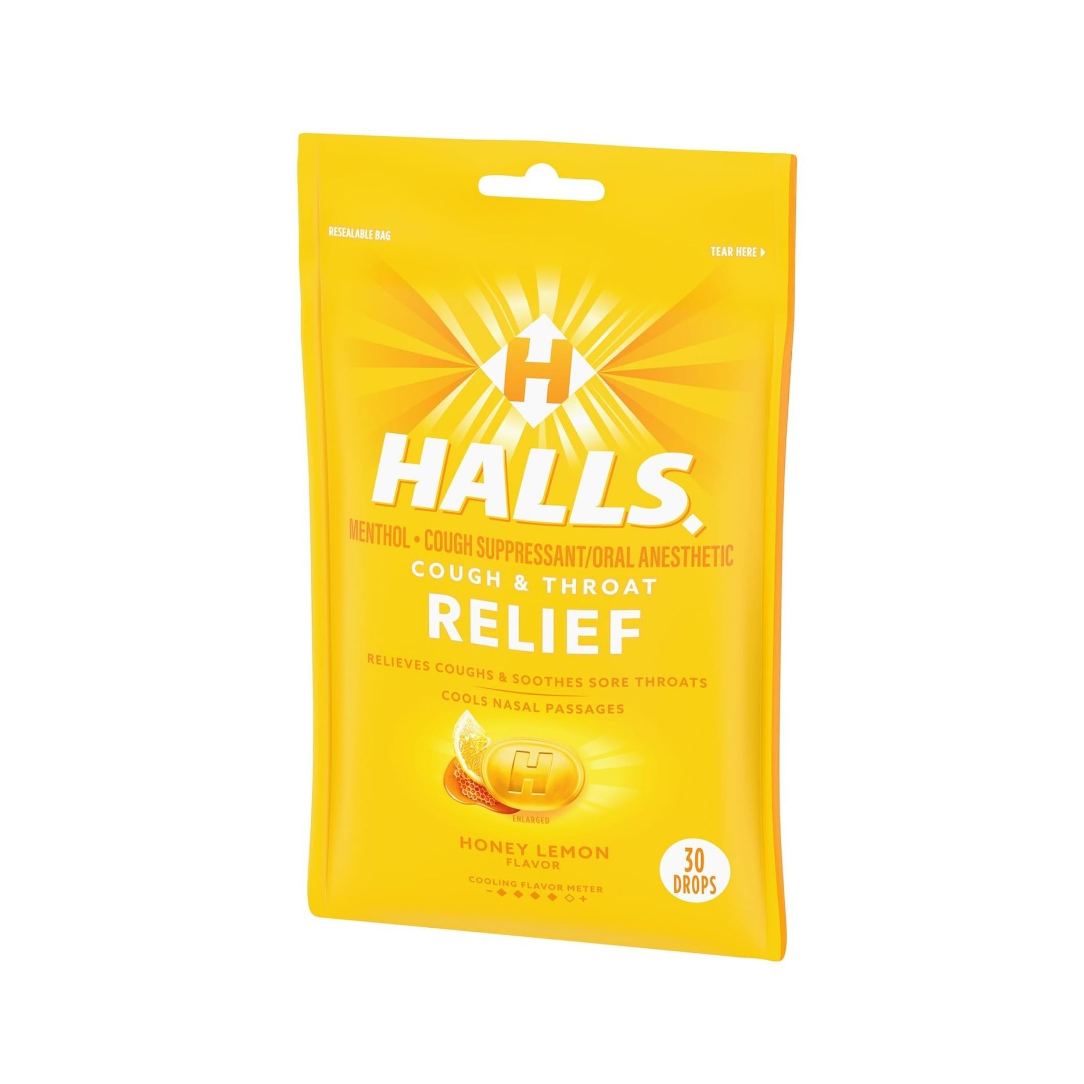 Halls Cough & Throat Relief Honey Lemon Flavor Menthol Drops