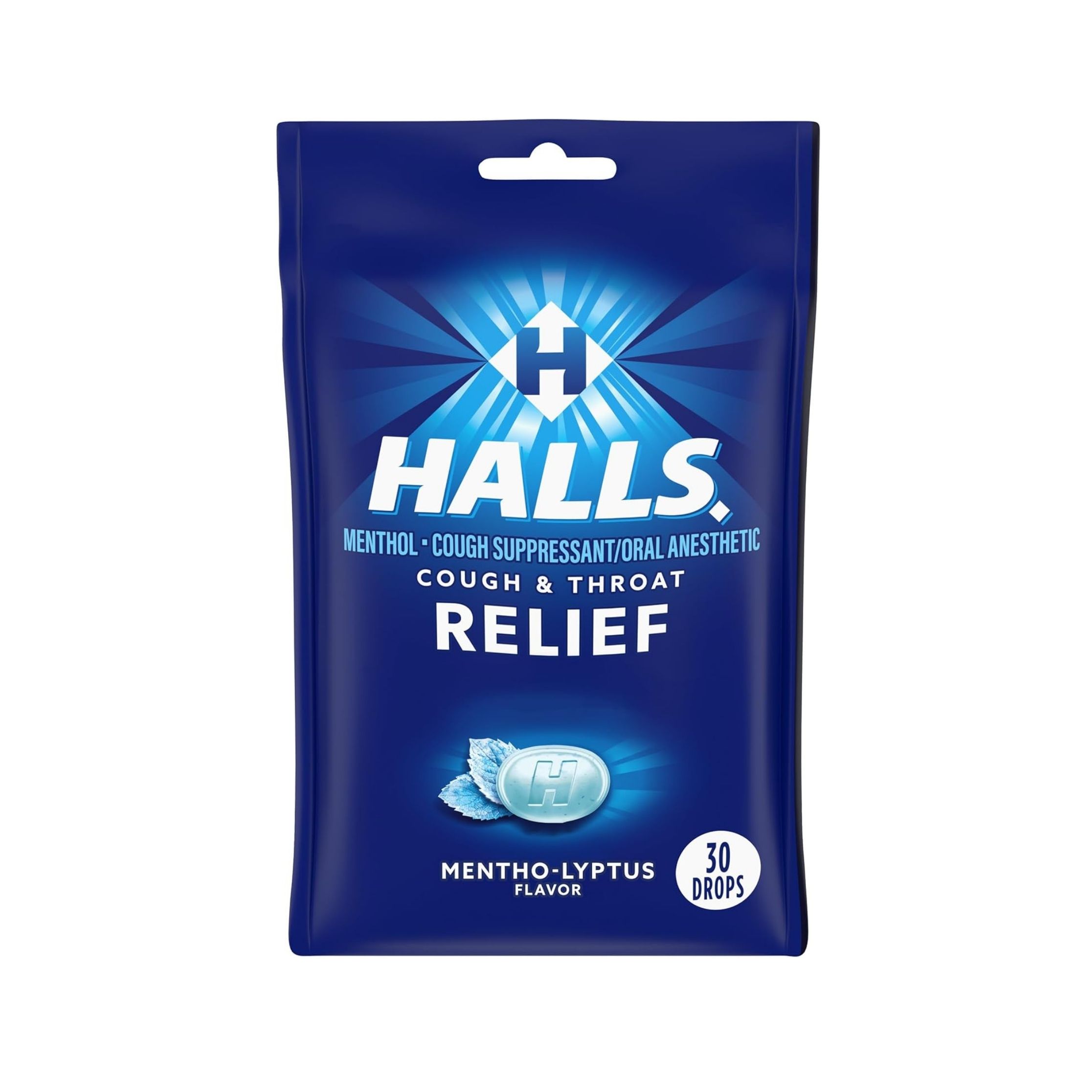 Halls Cough & Throat Relief Mentho-Lyptus Flavor Menthol Drops, 30 Count