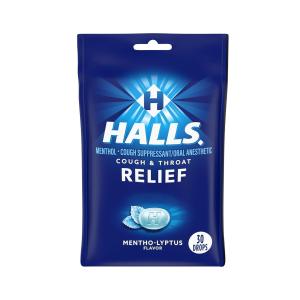 Halls Cough & Throat Relief Mentho-Lyptus Flavor Menthol Drops, 30 Count