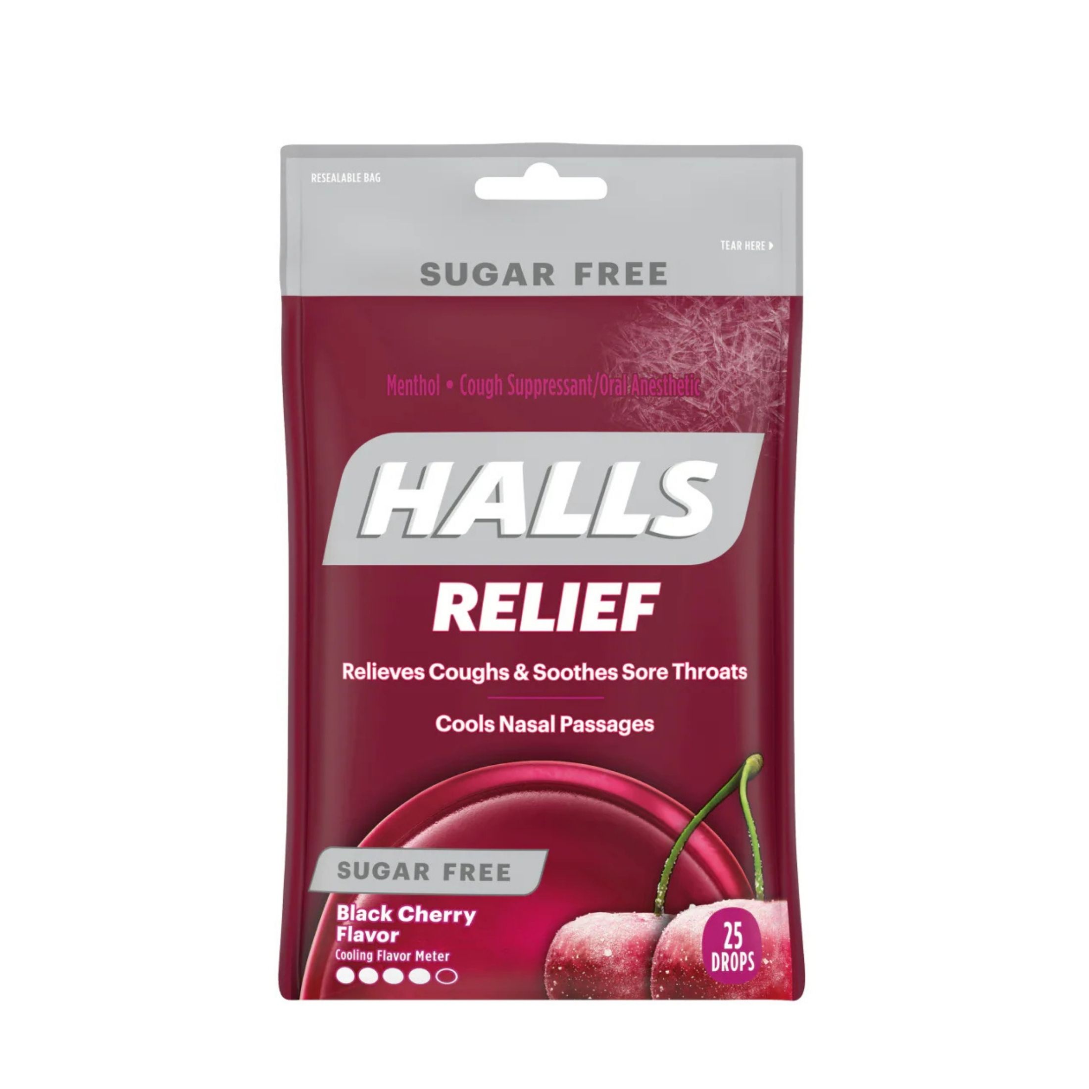 Halls Cough Drops, Sugar Free, Relief, Black Cherry Flavor