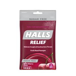 Halls Cough Drops, Sugar Free, Relief, Black Cherry Flavor