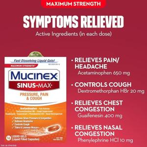 Mucinex Sinus Max Daytime Maximum Strength Pressure, Pain & Cough 16 Liquid Gels