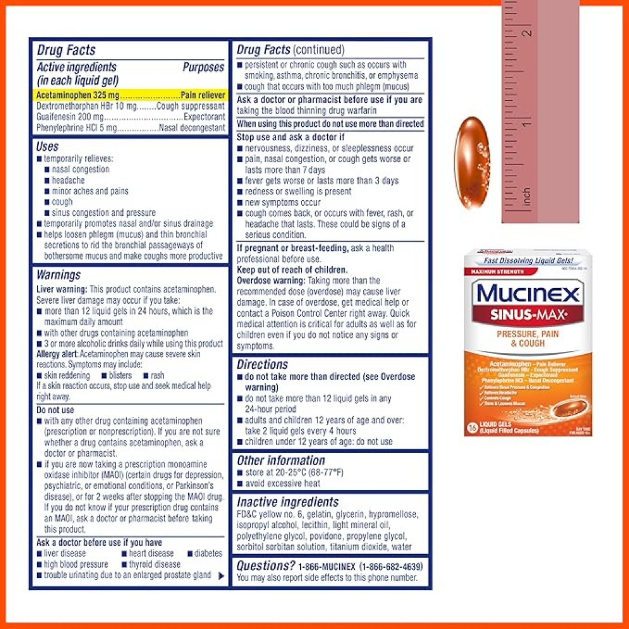 Mucinex Sinus Max Daytime Maximum Strength Pressure, Pain & Cough 16 Liquid Gels