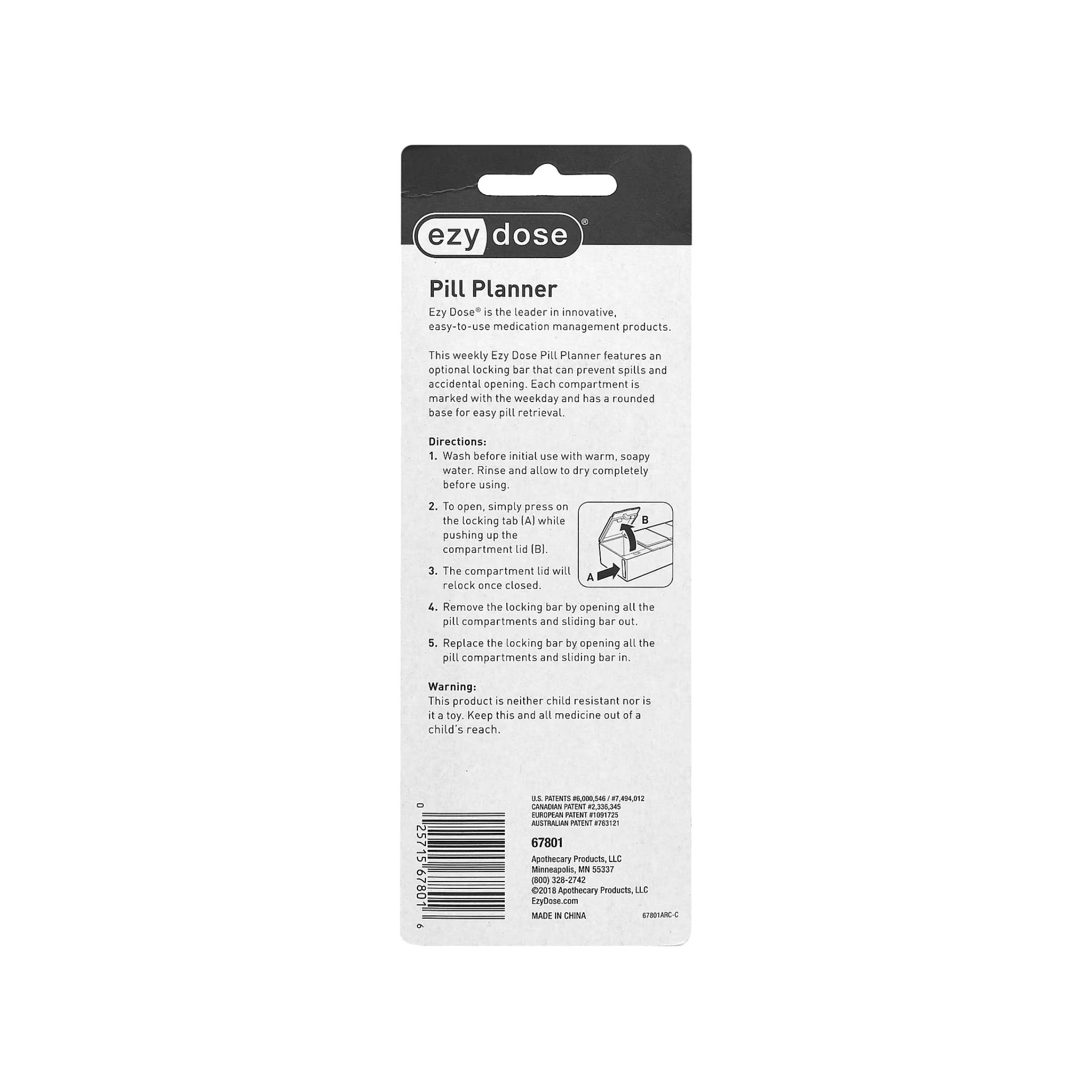 Ezy Dose Pill Reminder, Locking, 7-Day, Small