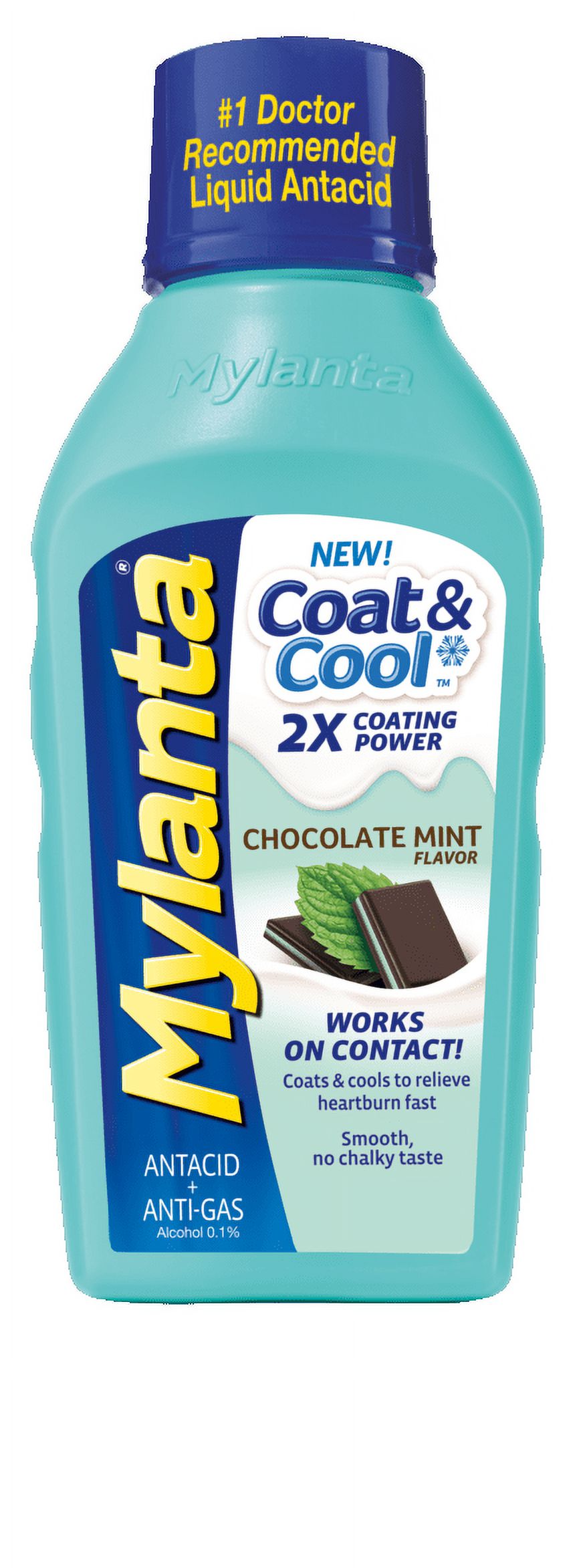 Mylanta Antacid And Gas Relief, Coat & Cool Formula, Chocolate Mint Flavor, 12 Fluid Ounces