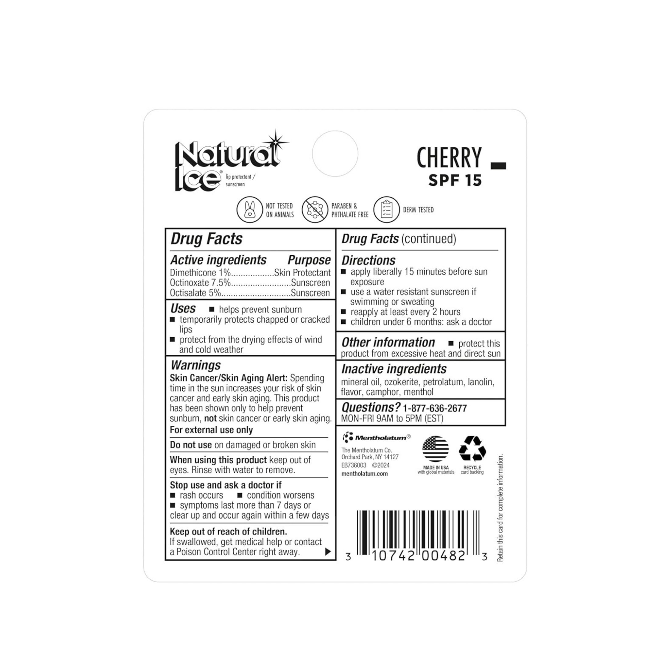 Mentholatum Natural Ice Medicated Lip Balm Cherry Flavor SPF 15