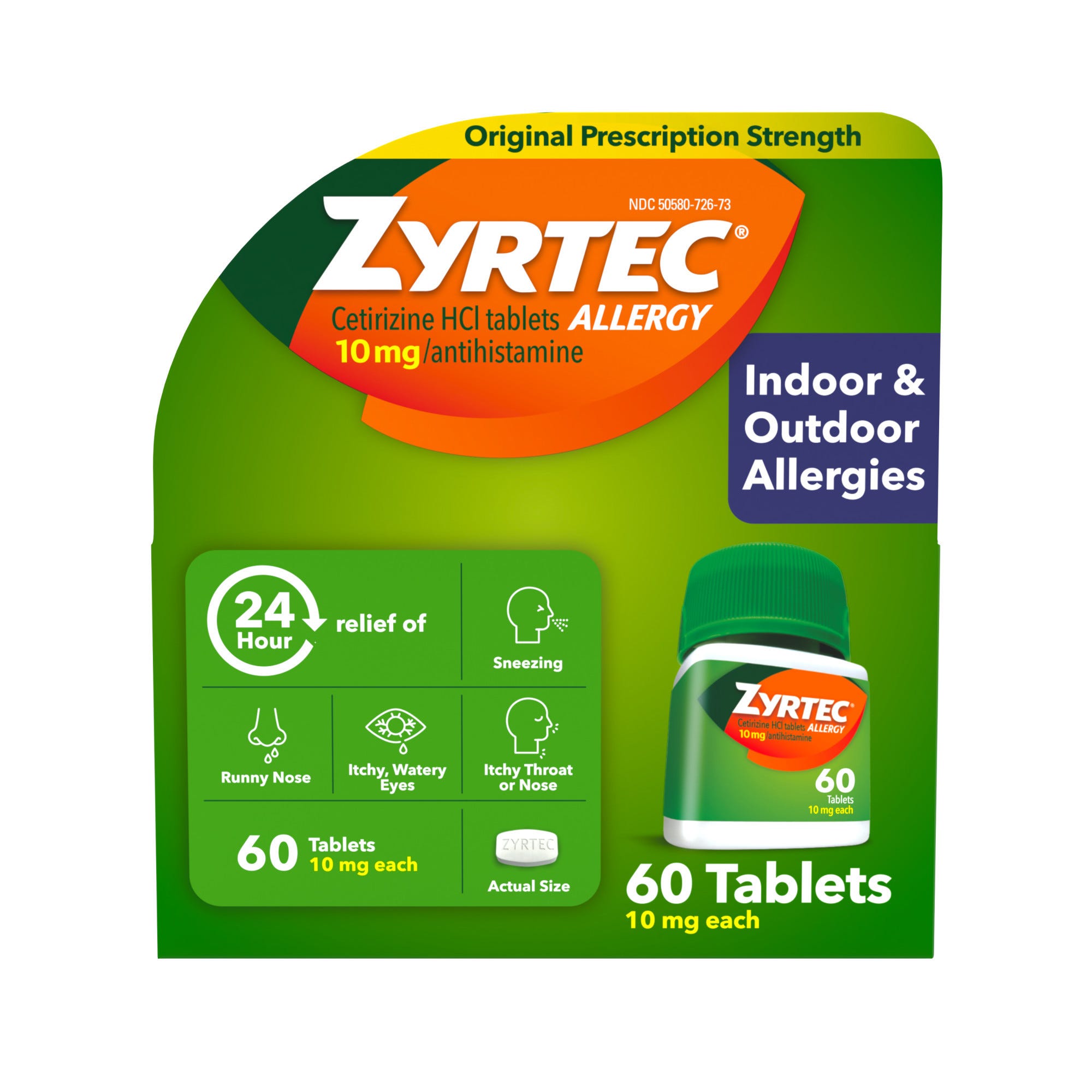 Zyrtec 24 Hour Allergy Relief Tablets, 10 Mg Cetirizine HCl Antihistamine Medicine