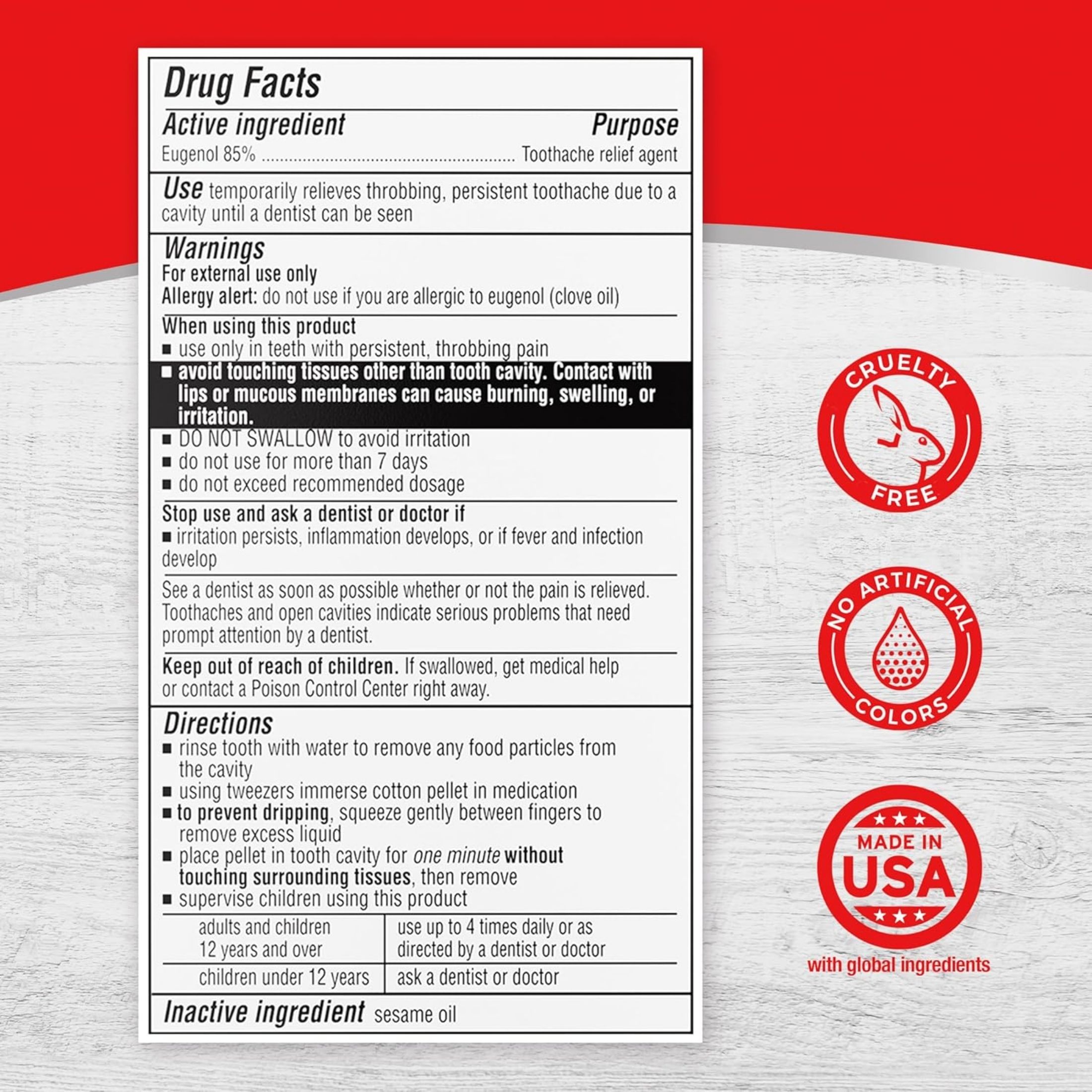 Red Cross Toothache Medication Kit ~ Instant Pain Relief ~ Eugenol Oil