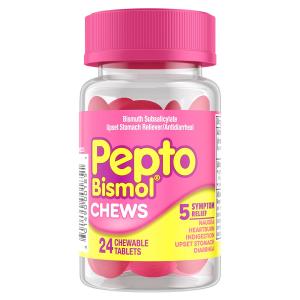Pepto Bismol Chews, Fast And Effective Digestive Relief From Nausea, Heartburn, Indigestion, Upset Stomach, Diarrhea, 24 Chewable Tablets