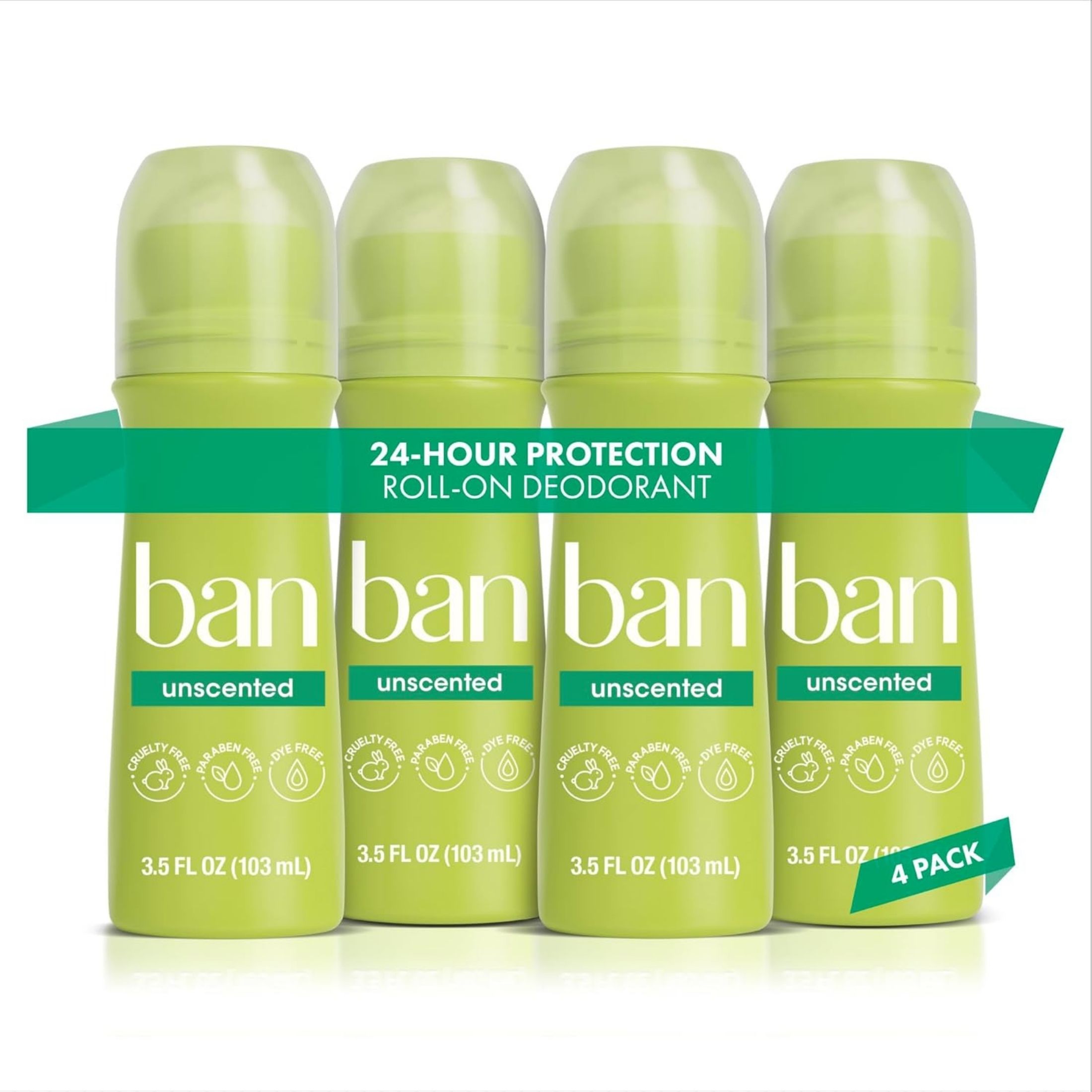 Ban Antiperspirant Deodorant, Invisible Roll On, Unscented 3.5 Fl Oz