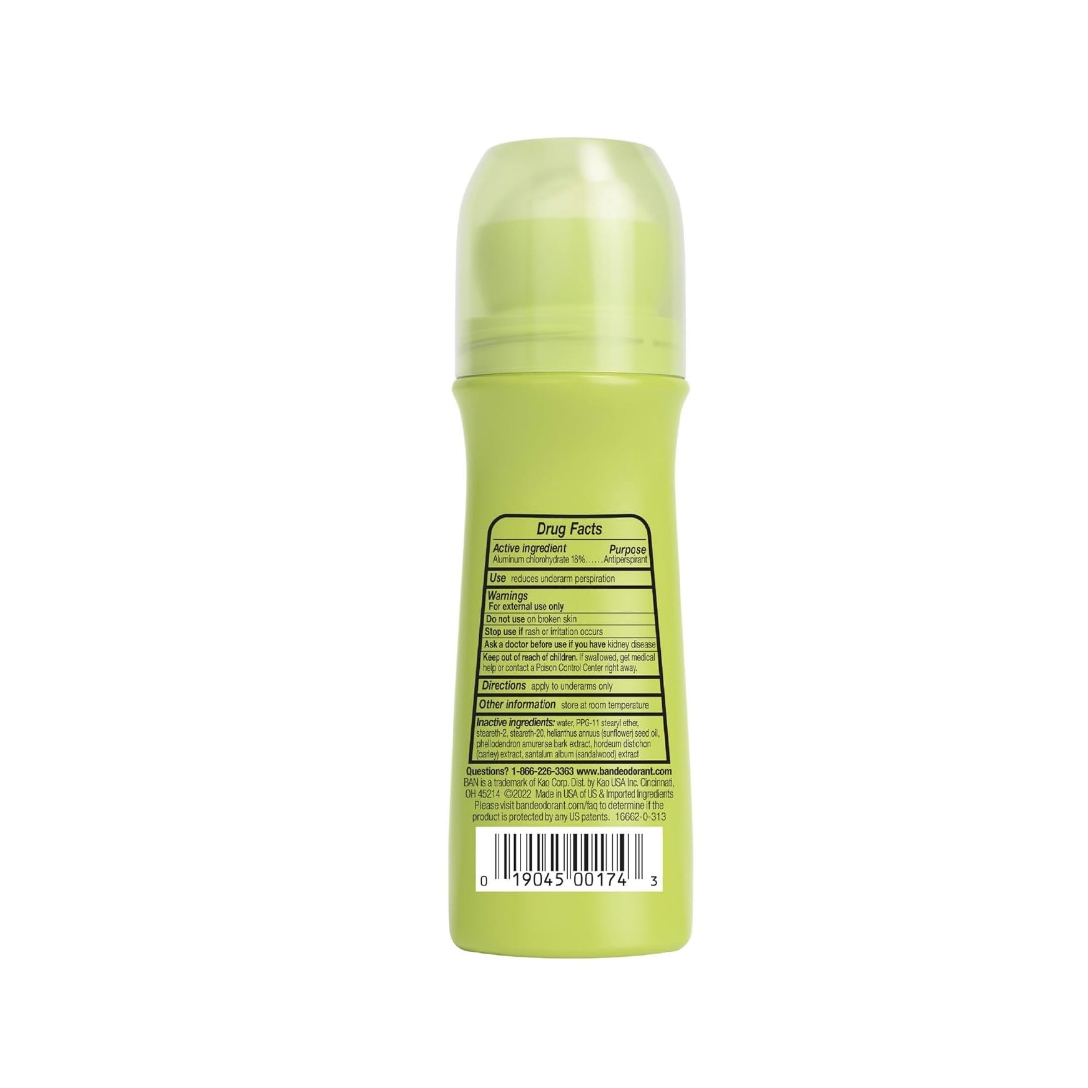 Ban Antiperspirant Deodorant, Invisible Roll On, Unscented 3.5 Fl Oz