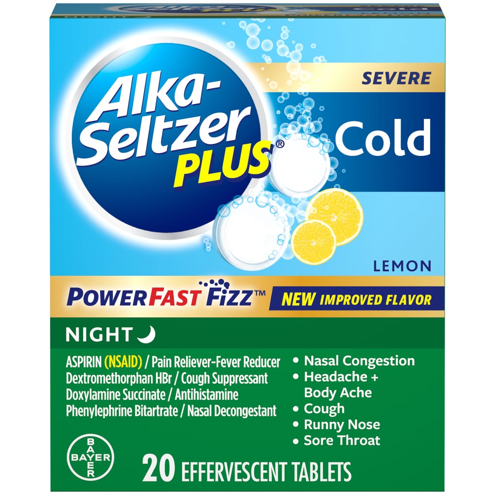 Alka-Seltzer Plus Severe Cold Effervescent Tablets Night Lemon