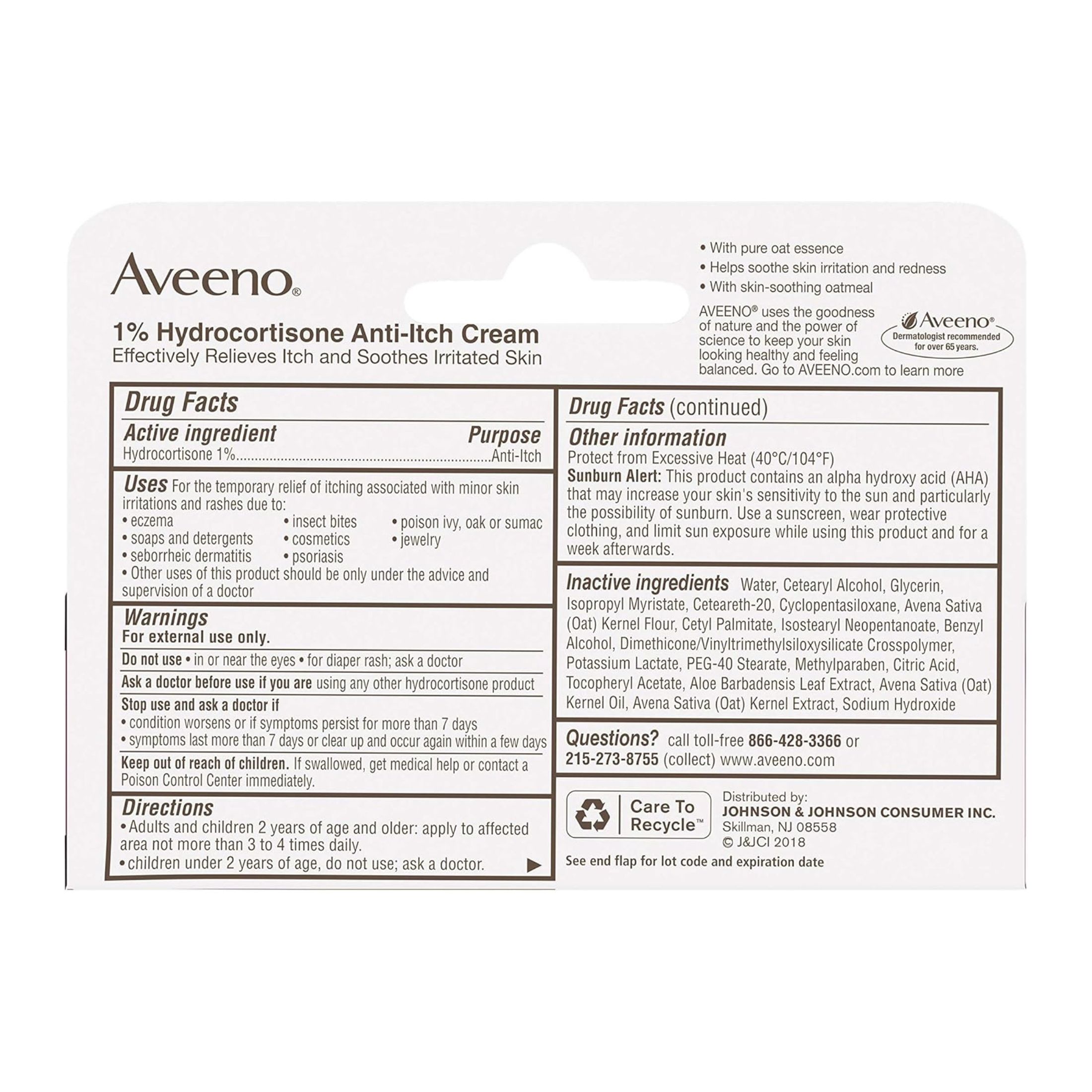 Aveeno Anti Itch Cream, Maximum Strength Formula 1 Oz