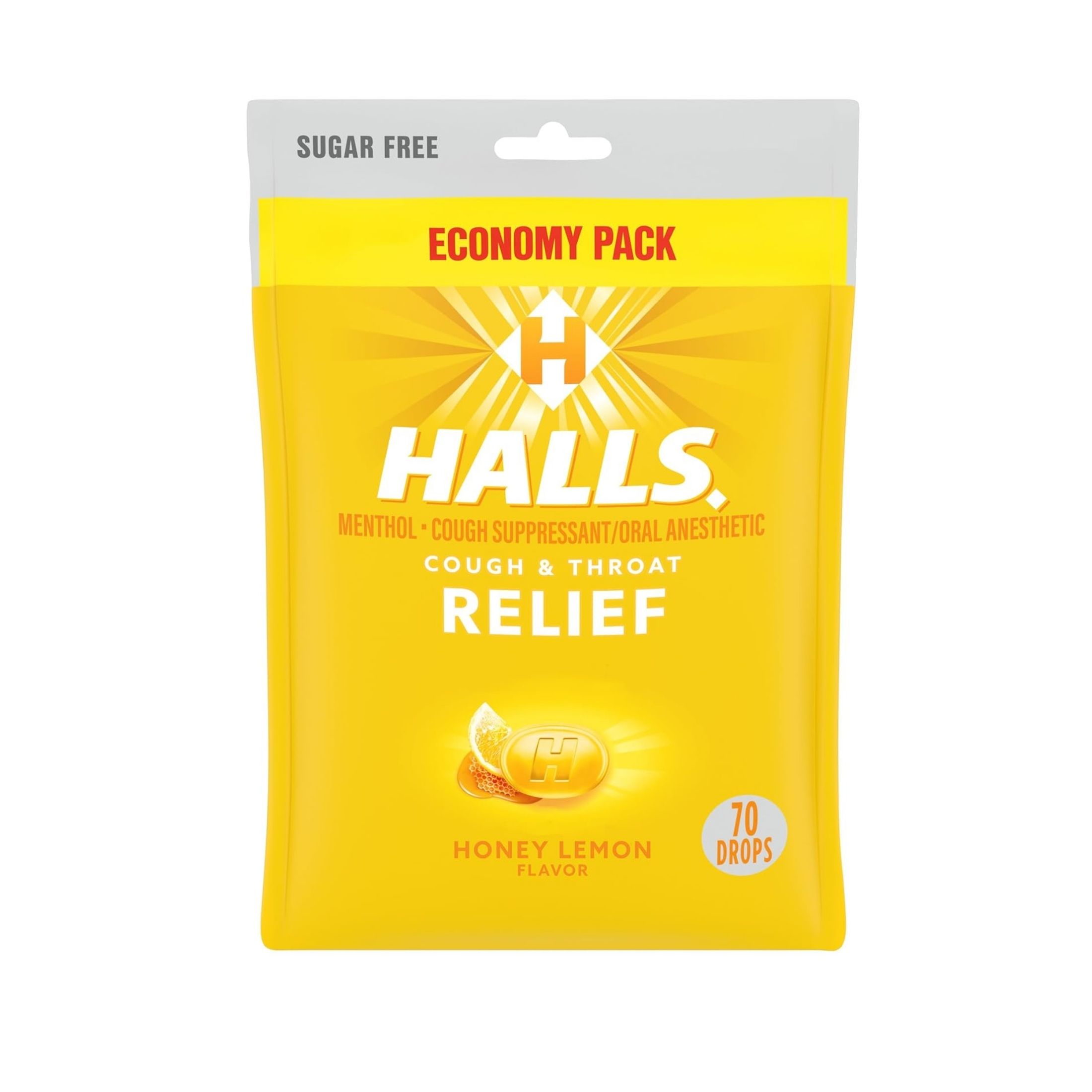 Halls Honey Lemon Flavor Menthol Cough & Throat Relief Drops Economy Pack