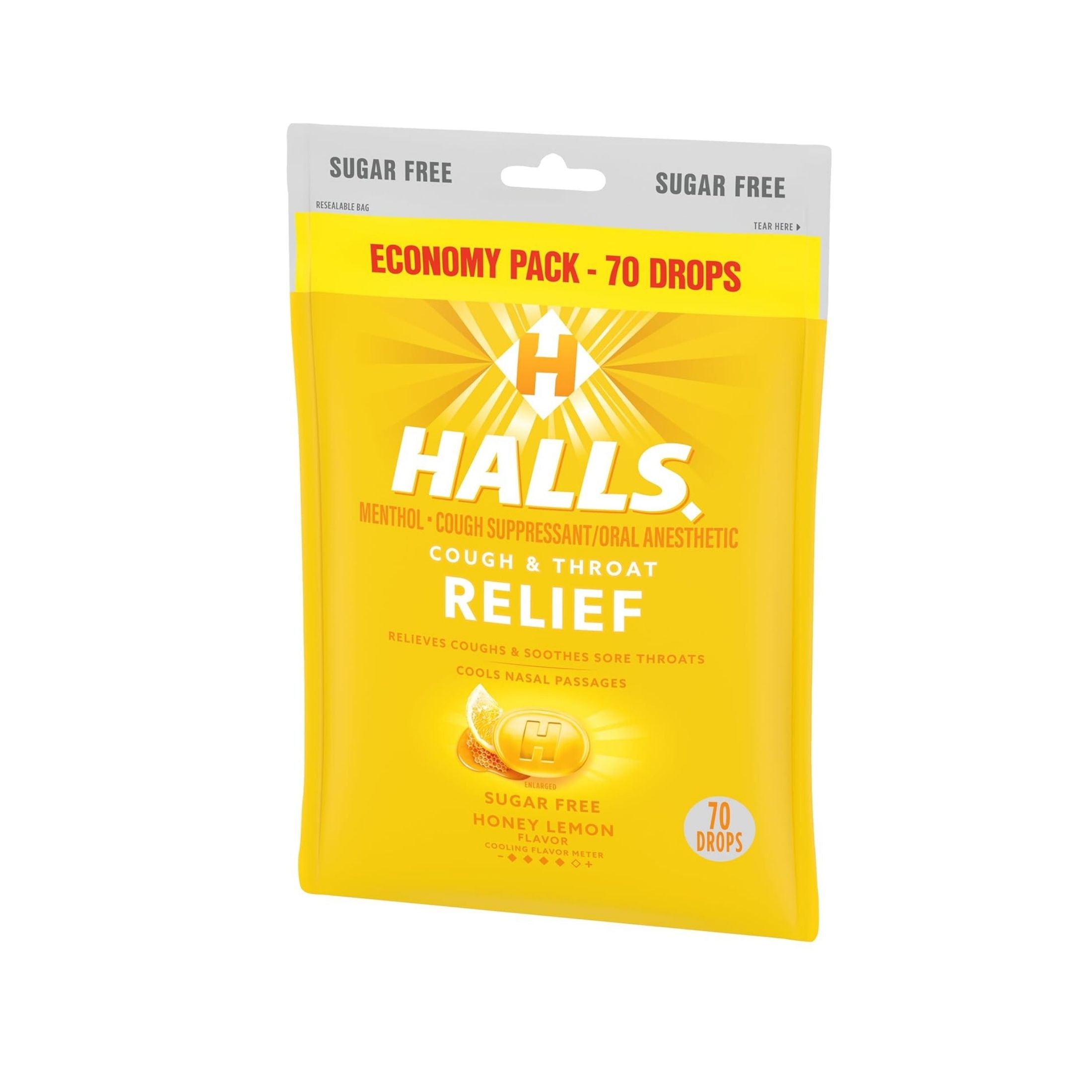 Halls Honey Lemon Flavor Menthol Cough & Throat Relief Drops Economy Pack