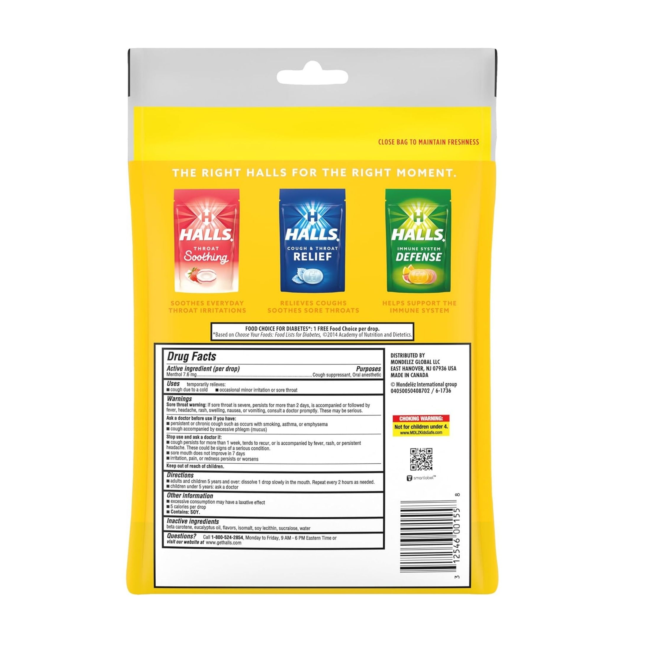 Halls Honey Lemon Flavor Menthol Cough & Throat Relief Drops Economy Pack