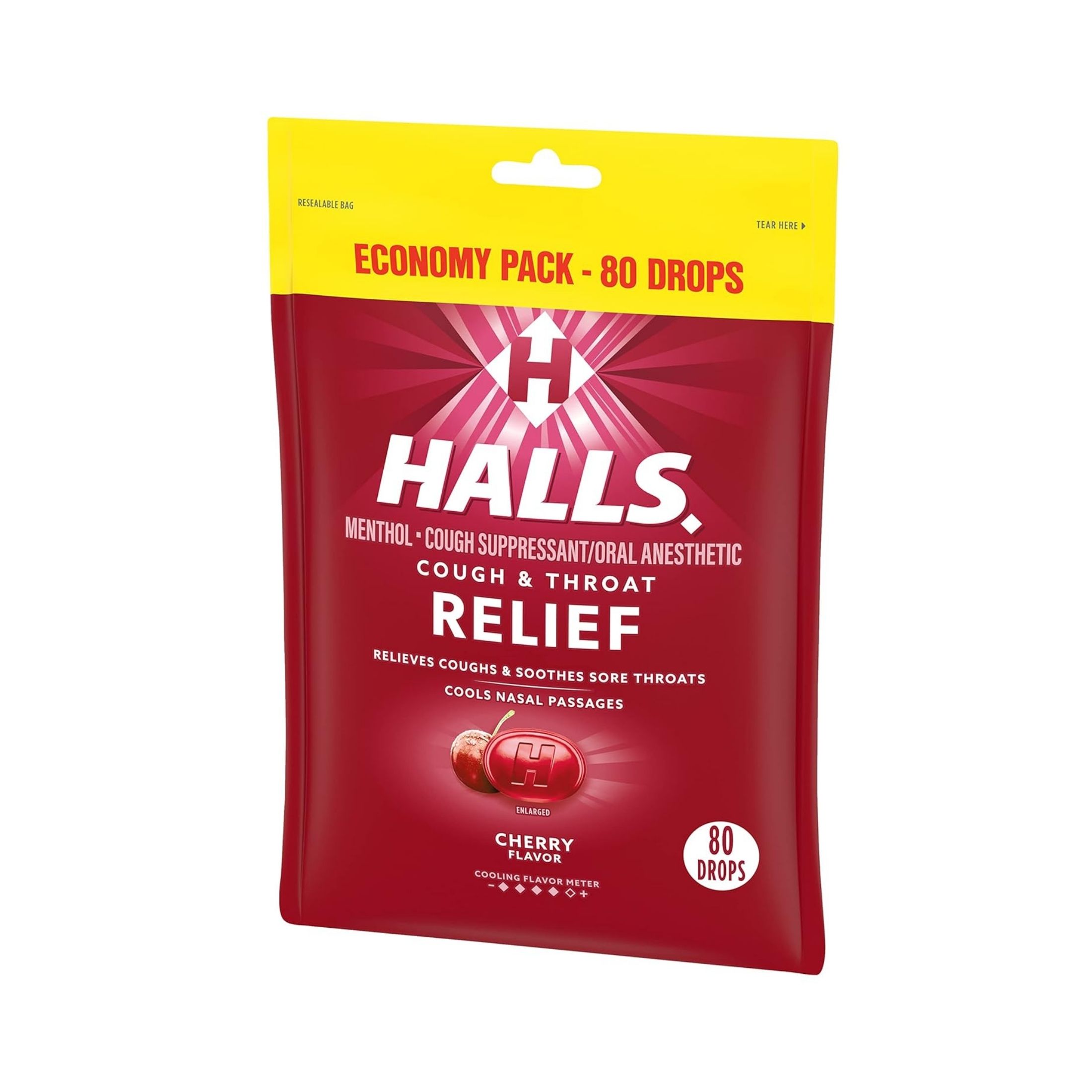 Halls Cough & Throat Relief, Cherry Flavor, Drops, Economy Pack